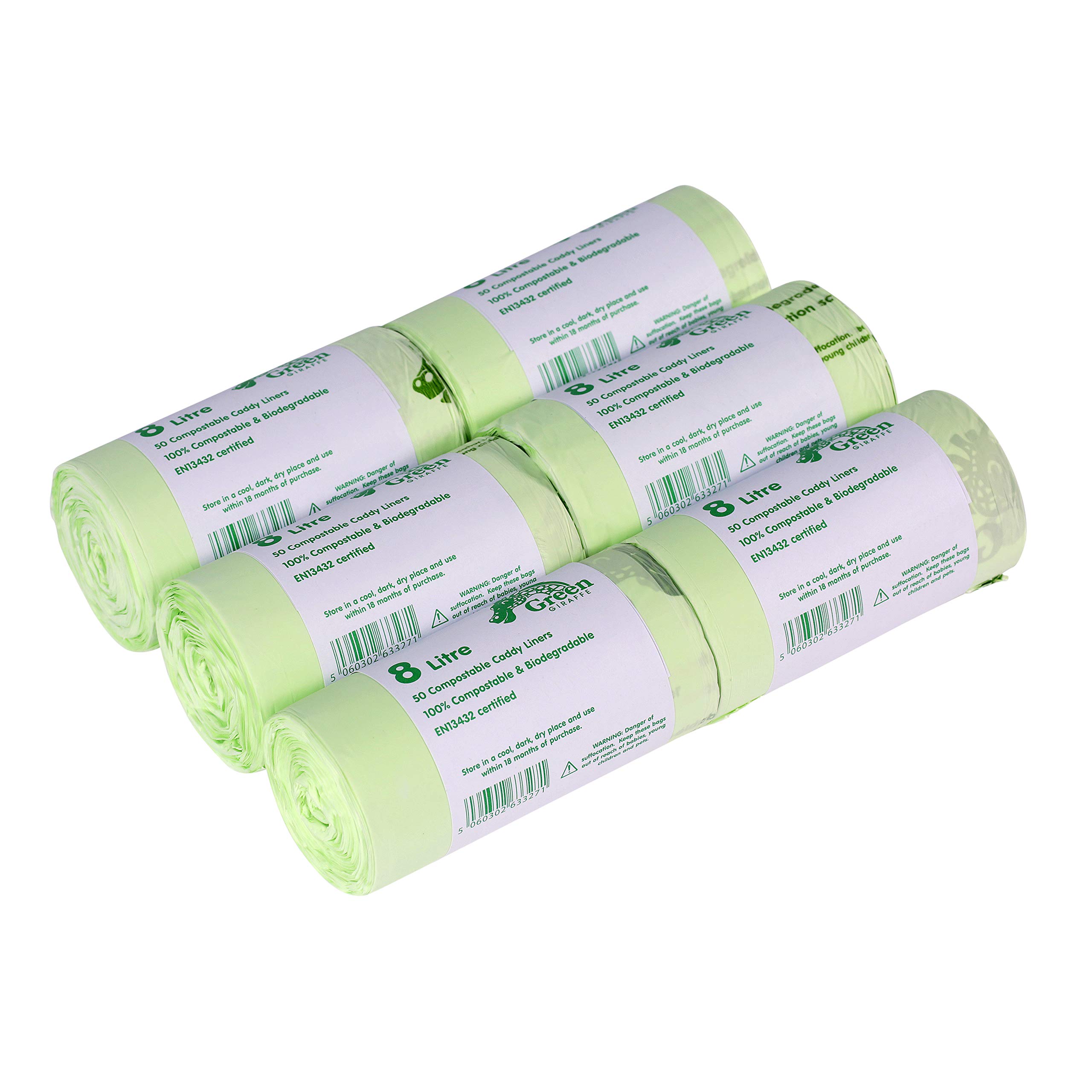 Green Giraffe Compost Caddy Bags Green 8 Litre Compostable Caddy Liners For Food Waste/Caddy Bags - 300 Liners
