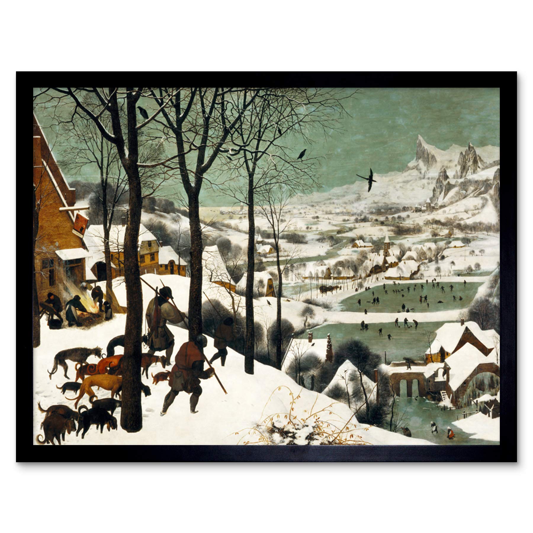 Artery8 Framed Art Print - Hunters In The Snow - W12" x H16"