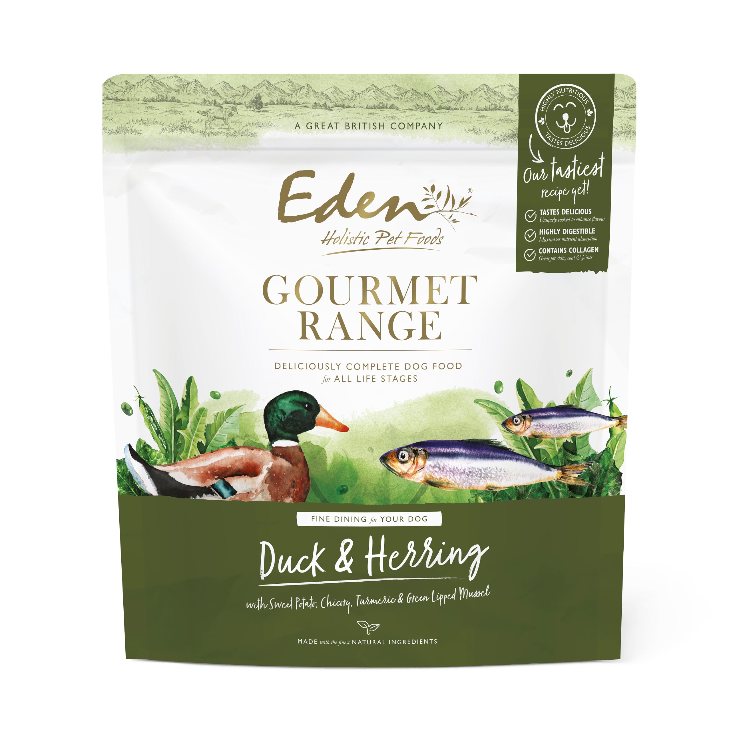 Eden Gourmet Duck & Herring 2kg Kibble. Naturally Complete Premium Dry Dog Food for Puppies, Adult & Senior Dogs - Formulated with highly digestible protein and collagen