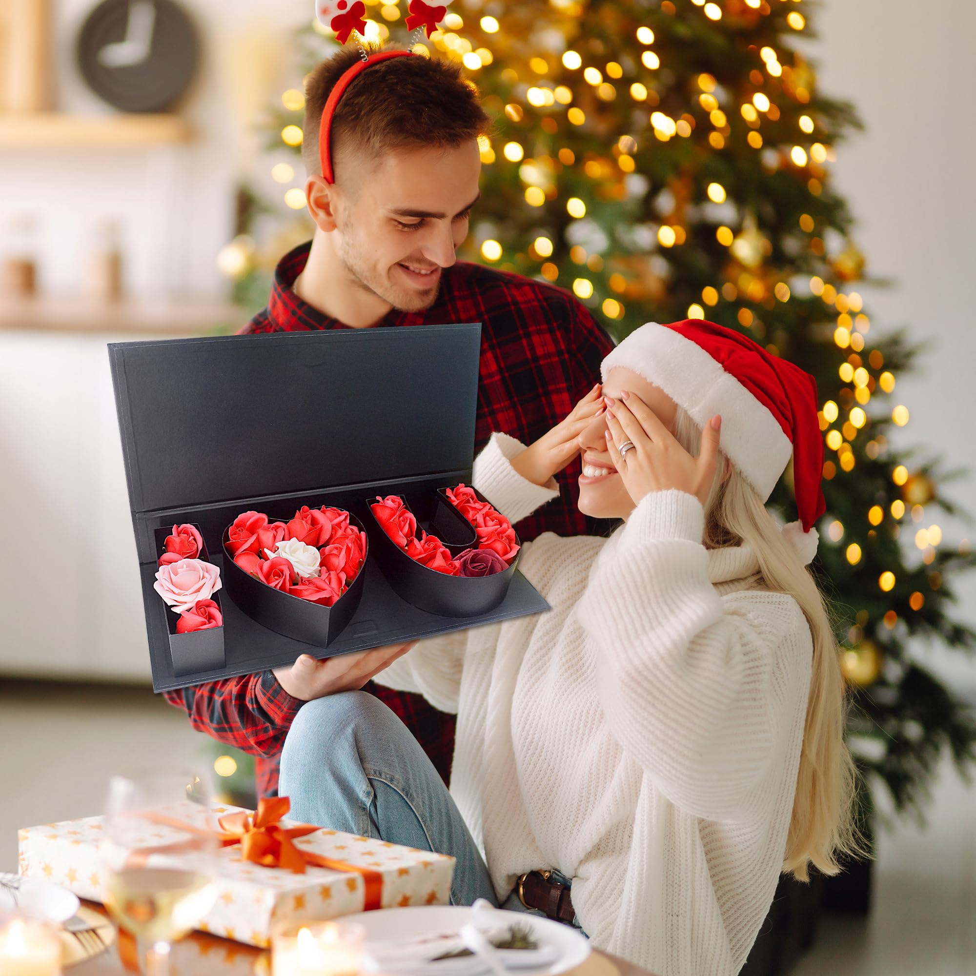Scatola regalo con fiori di San Valentino: "i Heart U" grandi scatole per fiori con nastro per Natale, festa di nozze, bomboniere d'amore per la mamma, regalo per addio al nubilato, confezione di