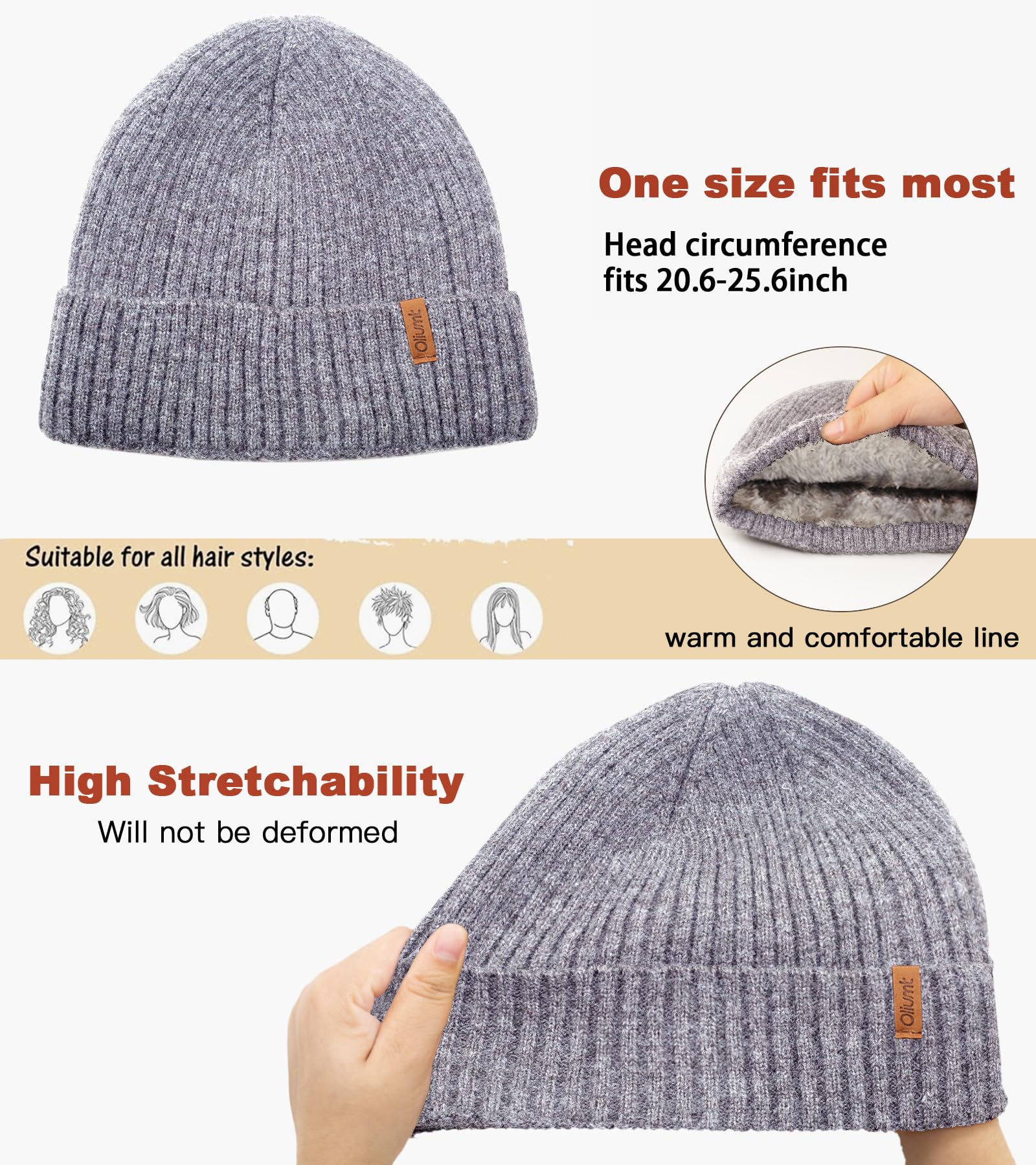 Oliumt Beanie Hat for Men Women Winter Hats for Women Men Soft Warm Unisex Cuffed Beanie Knitted Skull Cap (US, Alpha, One Size, Grey)