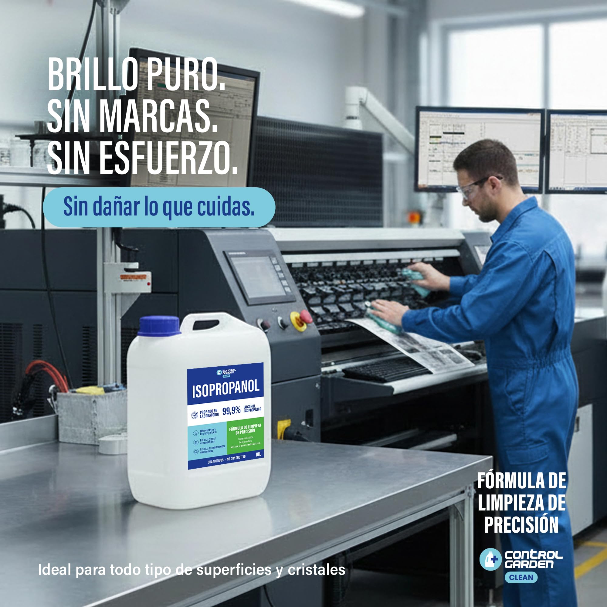 CONTROL GARDEN Alcohol Isopropilico 99,9% 10 L | Isopropanol Puro | Limpieza Profesional de Componentes Electronicos, Optica y Superficies Delicadas | Limpiacristales Sin Residuos Rapida Evaporacion