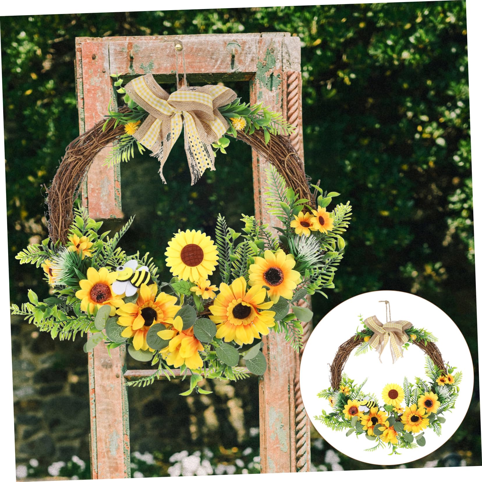 IMIKEYA 2St Sonnenblumengirlande blumengirlande künstlich künstliche blumengirlande Eukalyptuskranz Künstlicher Blumenkranz aus Rattan Kranzverzierung Ostern hängender Kranz Plastik