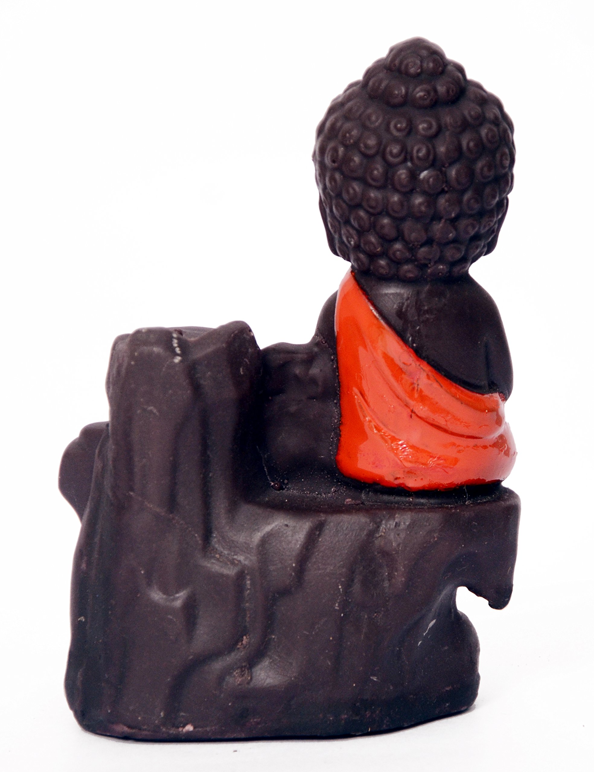 HC VILLA Resin Monk Buddha Smoke Backflow Incense Fountain with Free Cones | Red for Meditation, Yoga, Relaxation | Spiritual Showpiece for Home Temple, Living Room, Office & Garden Dcor Gift 3