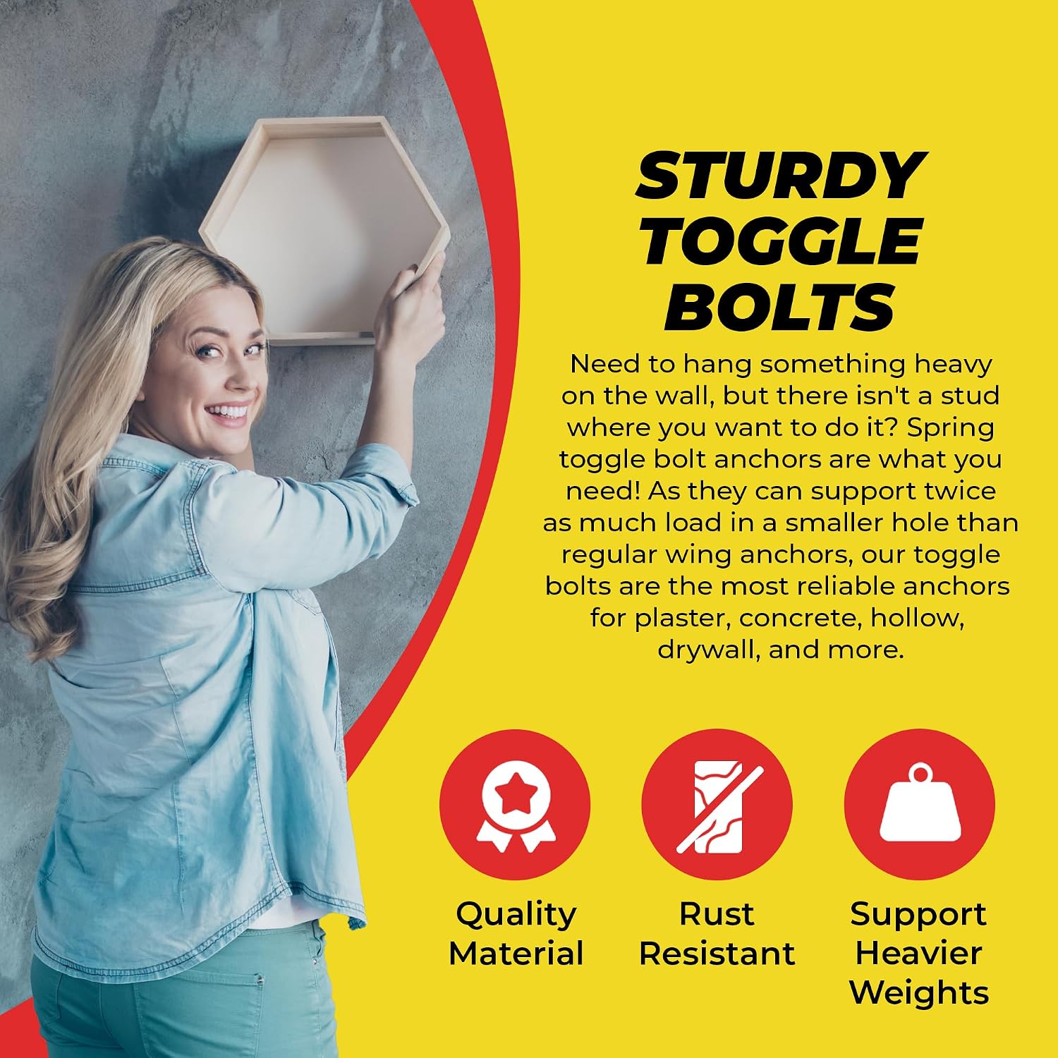 QUALIHOME Spring Toggle Bolt Anchors - Heavy Duty Wall Anchors for Hanging Items w/Hollow Walls & More - Stainless Steel Hollow Wall Anchor for Frames, Shelves, Mirrors & More, 20 Pack (1/8" x 2")