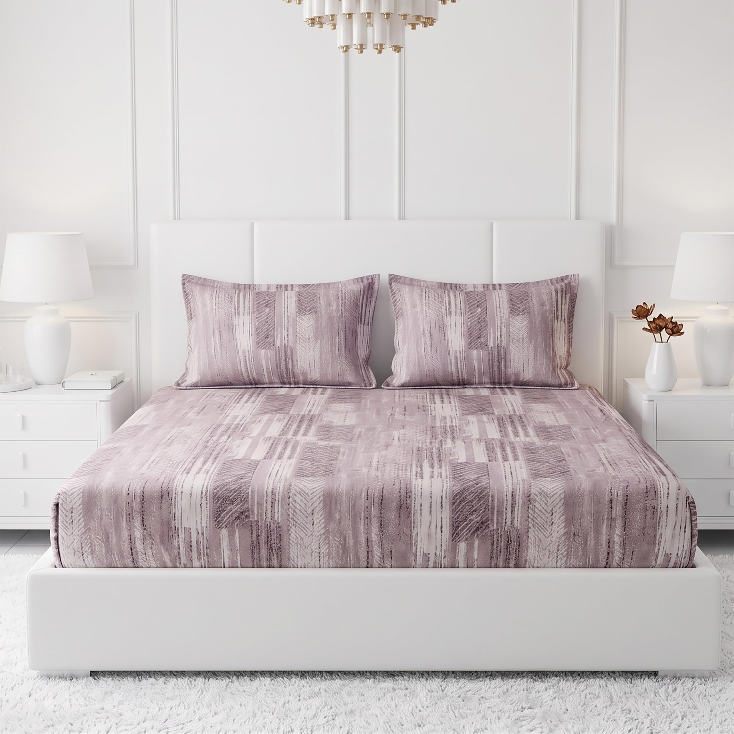 Monte Carlo Epitome King Size Bedsheet with 2 Pillow Covers | 180 TC Cotton Bedsheet | Soft & Breathable Bed Linen | Floral Print | King Bedsheet 106 x 108 inches | Mauve Grey-image-29