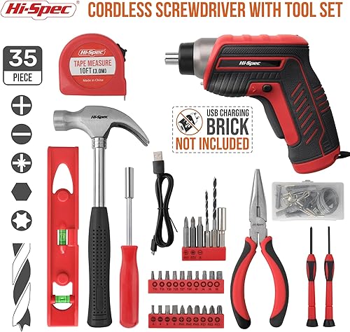 Miniatura 9 de Kit Hi-Spec de 58 piezas con destornillador eléctrico de 8 V Power Drill y kit de herramientas de trabajo manual color rosa Ligero inalámbrico y