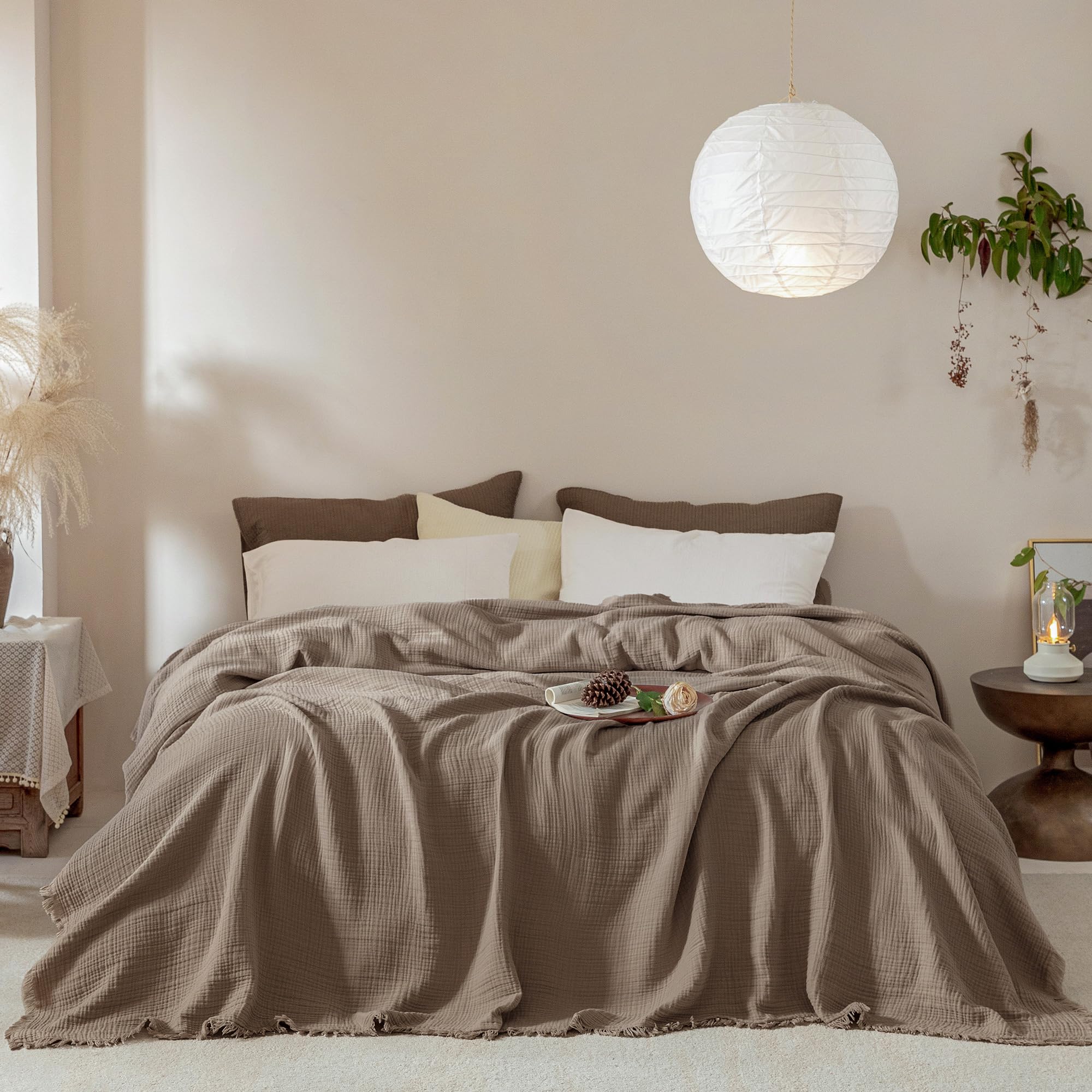 Muslin Fringe Blankets for Adults: 100% Cotton Cloud Soft