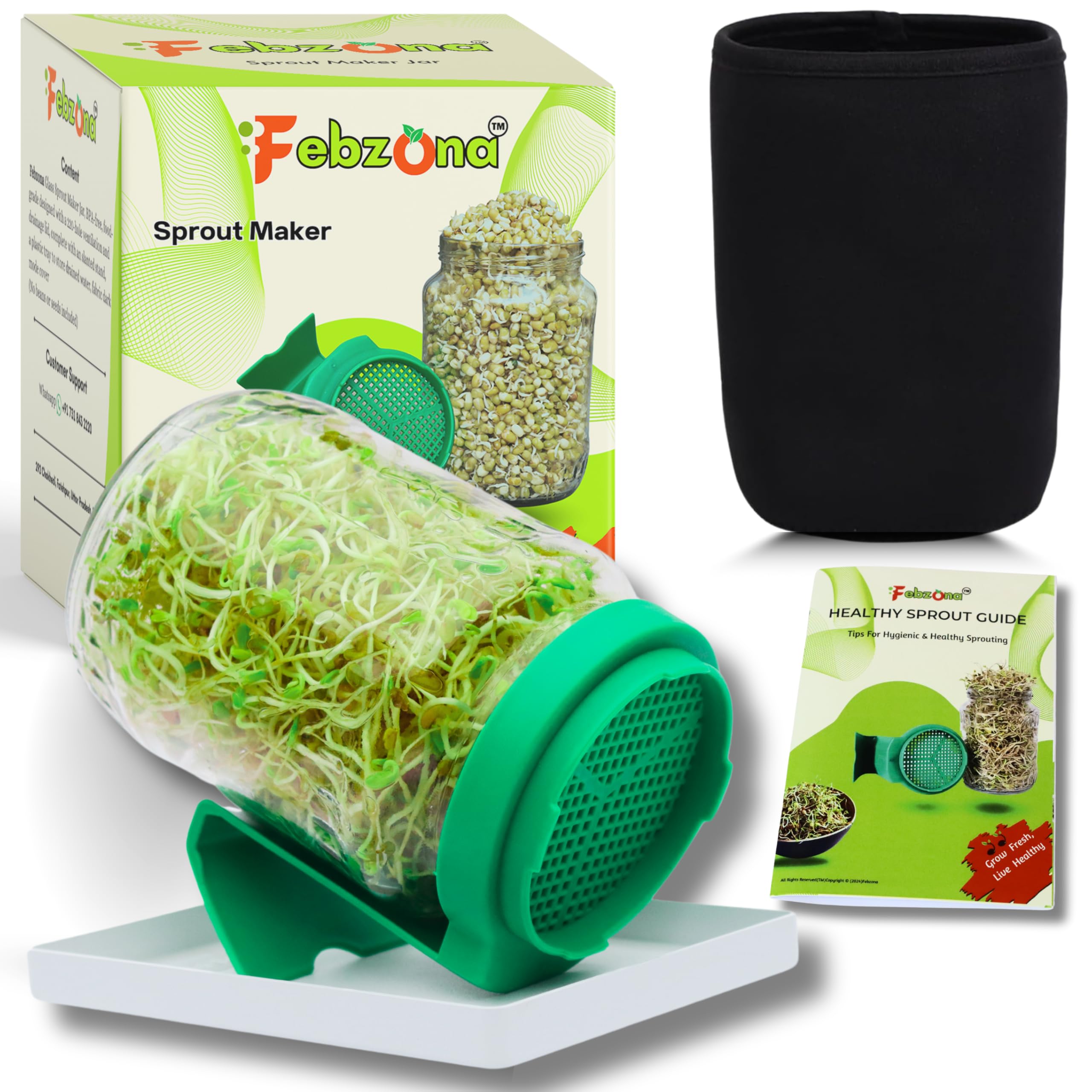 FEBZONA Sprout Maker Jars, Sprouting Glass Jar, salad box Durable & Reusable Sprouter for All Seeds and Beans (GREEN, PACK OF ONE)