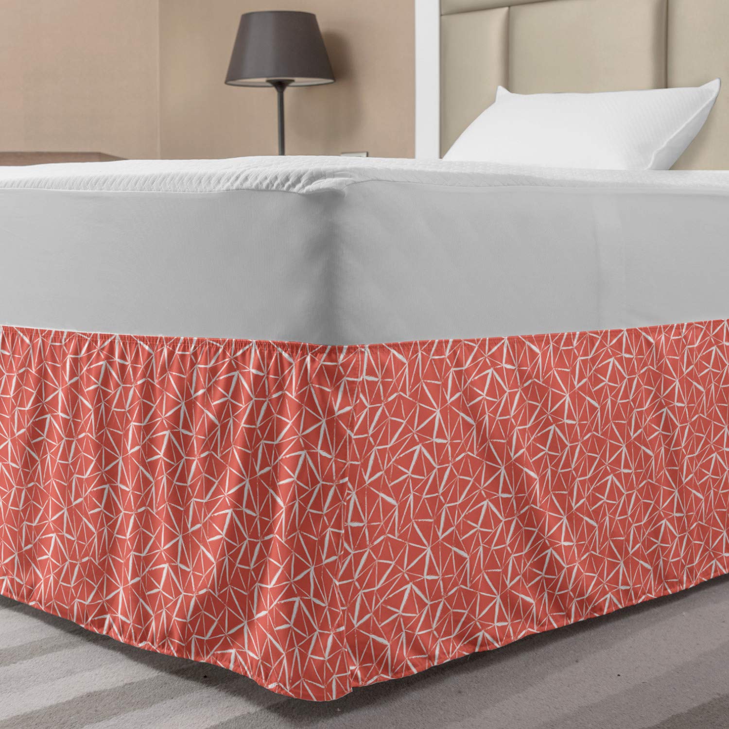Lunarable Coral Elastic Bed Skirt Fractal Mix Geometric Active Zig Zag Shaped Hand Drawn Doodle Murky Bold Stripes