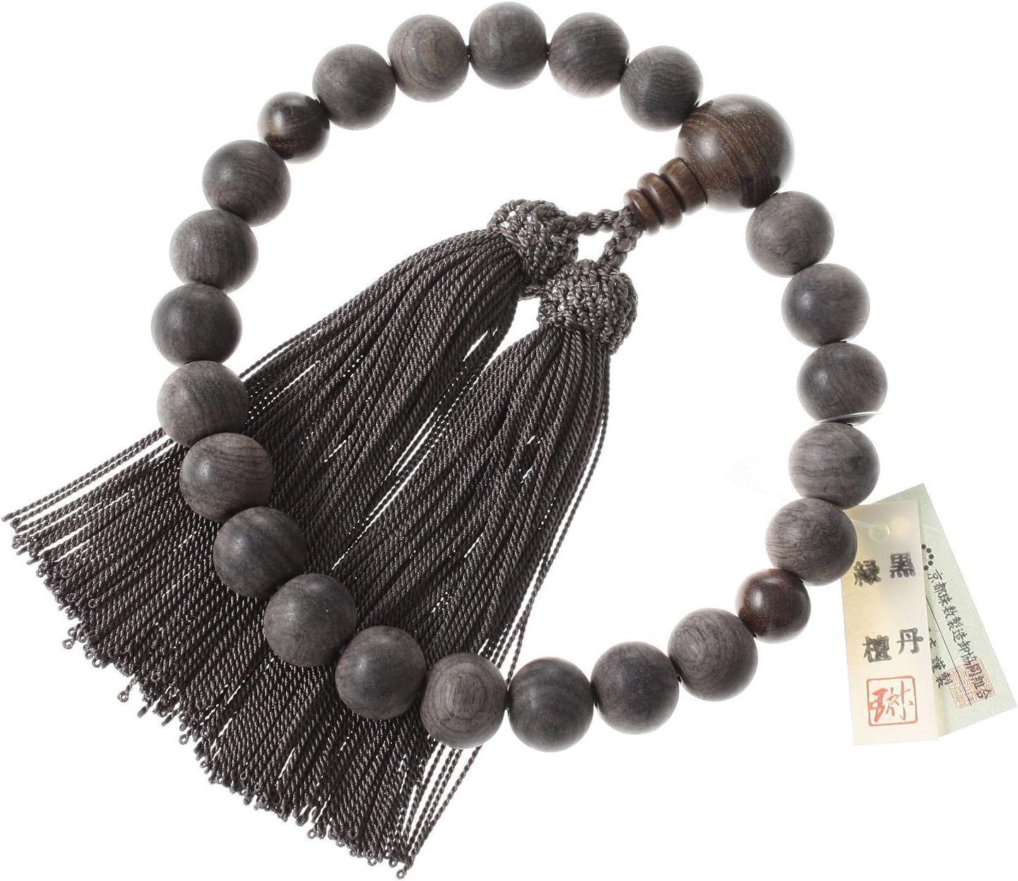 Tsuchiya Nenju Kyoto-Made Ojuzu Buddhist Prayer Beads, Kokutan Wood x Ryokutan Wood with Woven Tassel [ Made in Kyoto, Japan ] [ Hand-Made/Handcrafted Juzu Beads ] [ Zen Meditation ]