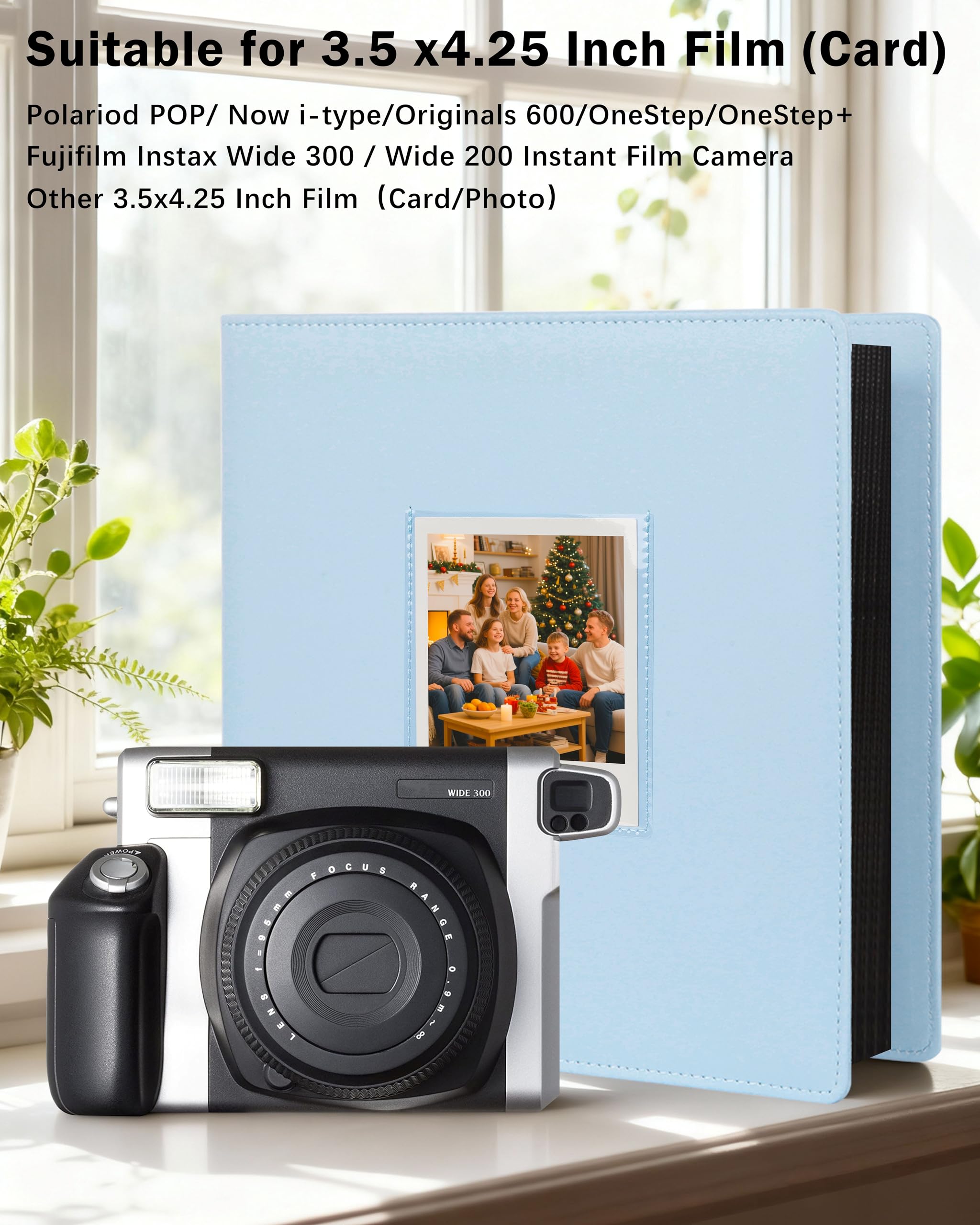 Album fotografico 256 tasche per Polaroid i-Type/600/SX-70 foto istantanee, compatibile con Fujifilm Wide 300/400, in pelle vegana con finestra frontale (blu)