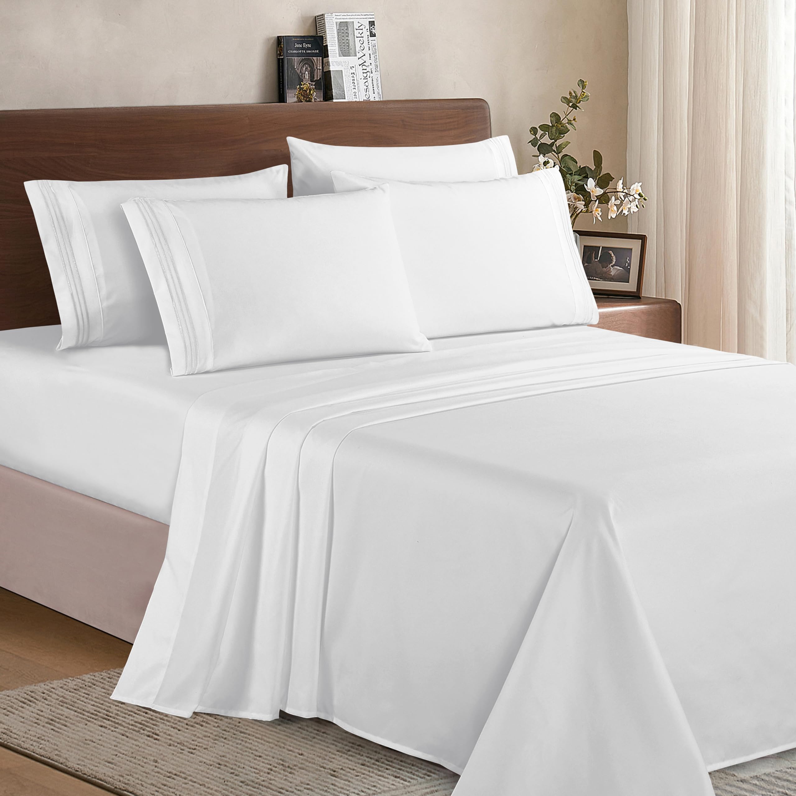 Elegant Comfort Lussuoso set di biancheria da letto in cotone egiziano a 1500 fili, 6 pezzi, di alta qualità, resistente alle pieghe e allo sbiadimento, comodo lenzuolo con angoli elasticizzati, tasca