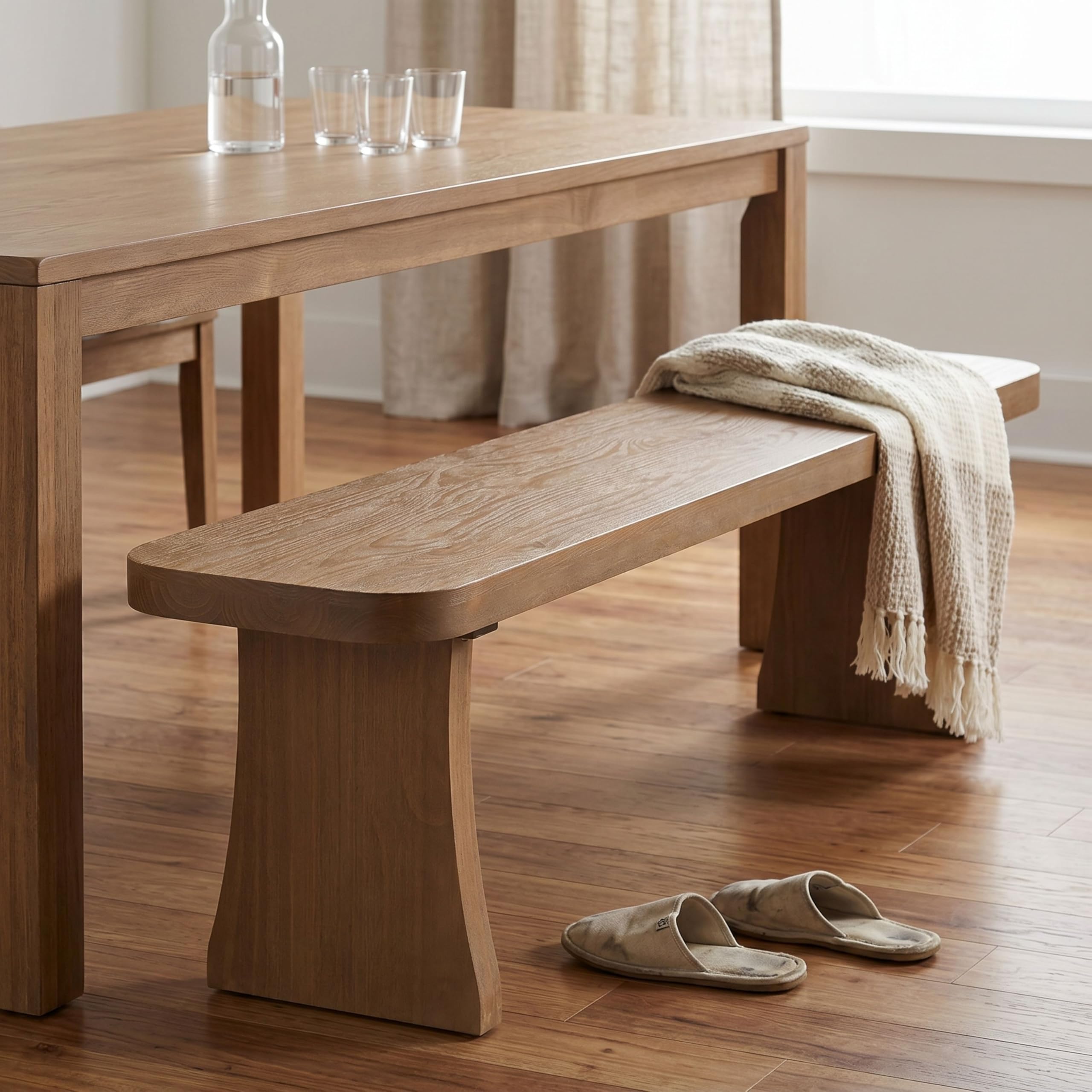 Christopher Knight Home Solley 63" Indoor Pine Dining Bench, Solid Wood Bench Seat for Dining Table, Rectangular Dining Seat, Spacious Seating, Long Footstool for Living Room Dining Room, Pine Wood