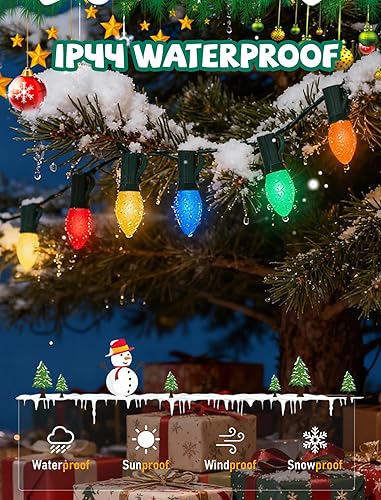Miniatura 4 de Cadena de luces para exteriores de 25 pies, luces verdes con 25 bombillas y 2 de repuesto, bombillas LED C7 de 0.6 W, funda de plástico a prueba de