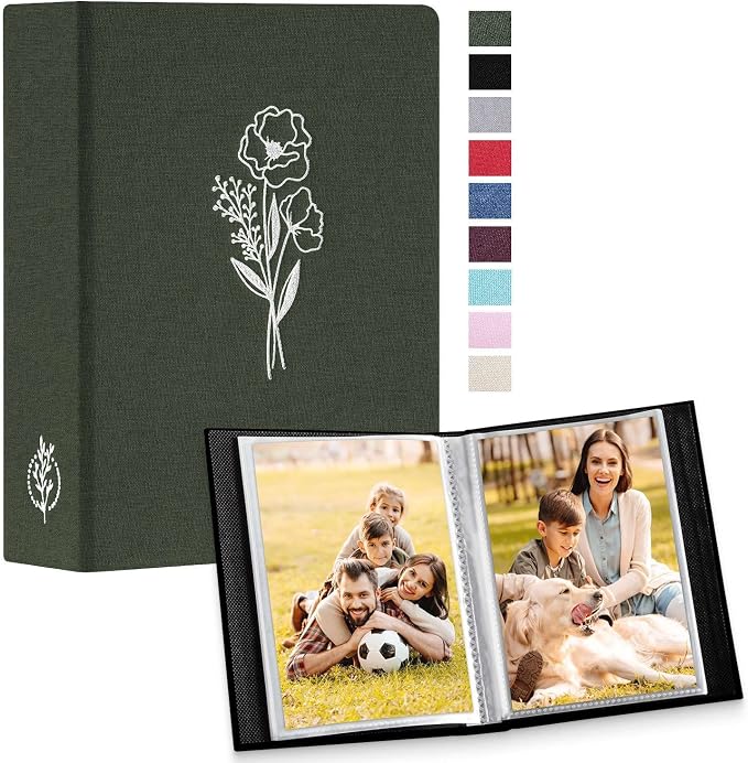 Lanpn Photo Album 4x6 50 Pictures 2 Packs, Small Mini Capacity Linen Photo Book Sets, Each Pack Holds 100 Top Loader Vertical Only Picture for Kids Boy Girls Green