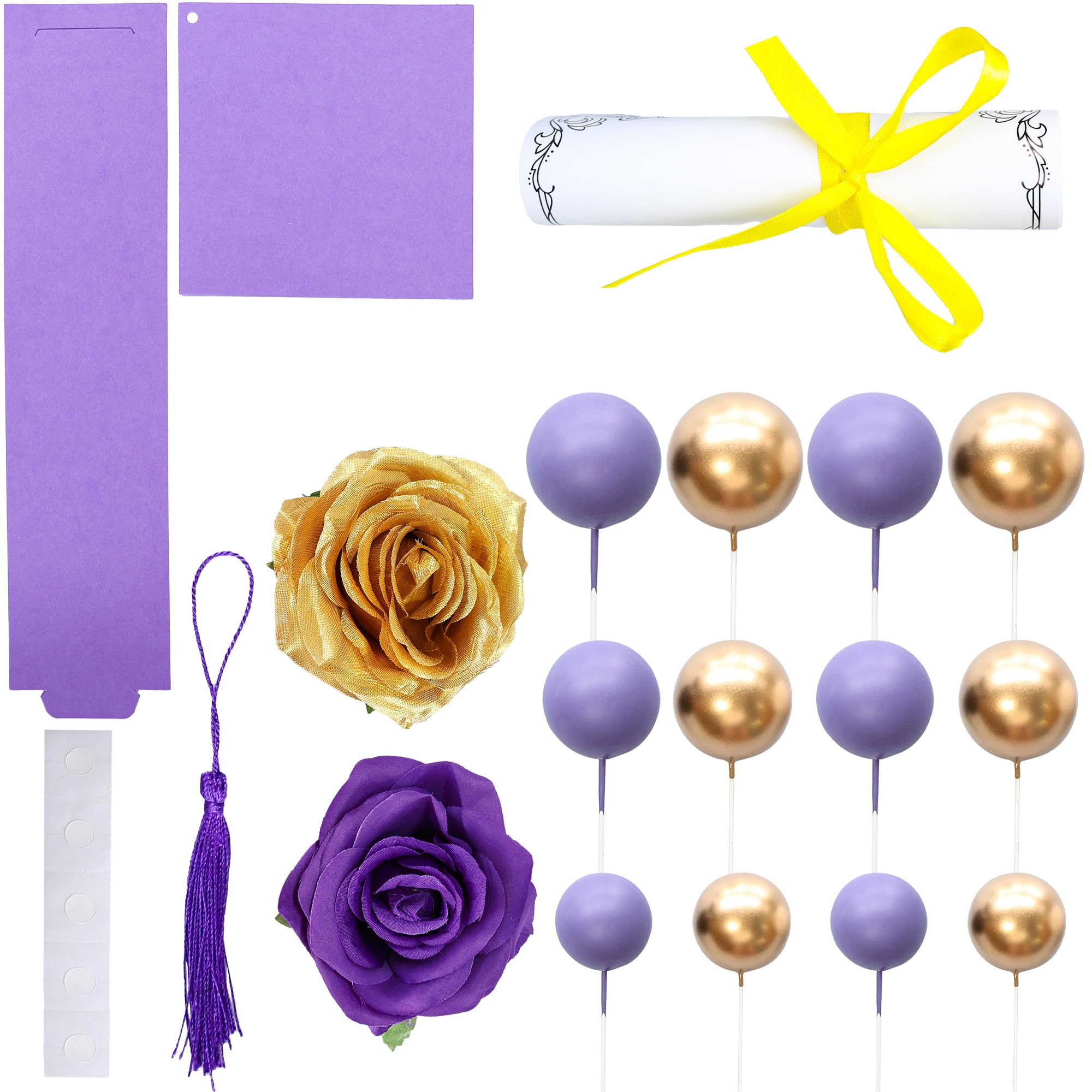 Gyufise 40Pcs 2025 Graduation Cake Topper Decoration Diploma Done Diploma Grad Cap Cake Pick Balloon Flower Prom 2025 Cake Decorations for Class of 2025 Congrats Grad Party Supplies Purple - Image 3