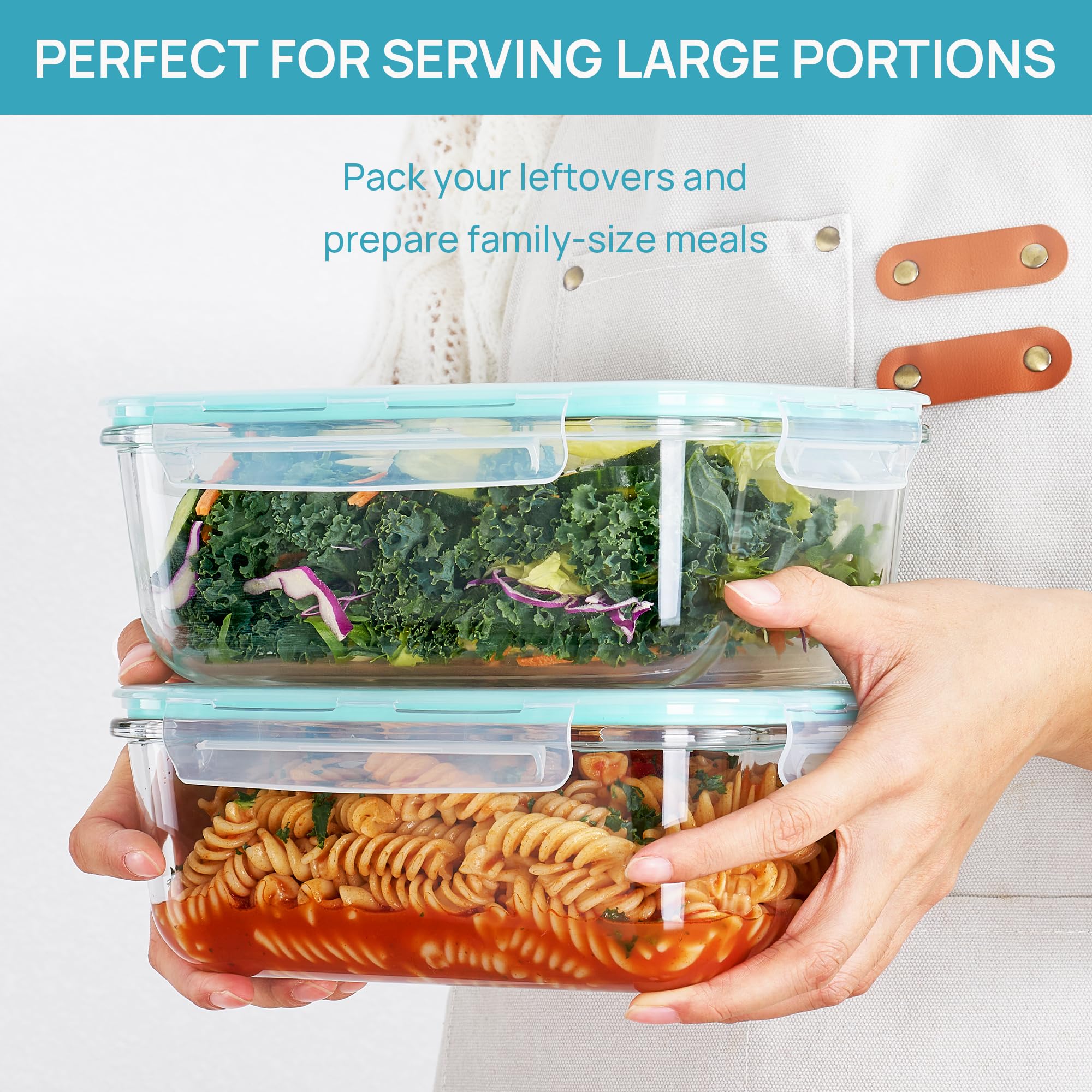 Vtopmart Lot de 2 grands récipients de conservation en verre de 1860 ml avec couvercles, anti-fuite, pour préparation des repas, pour la cuisson, le micro-ondes, le four, le congélateur, le