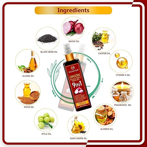 Miniatura 4 de Newish Aceite de cebolla de semillas negras para el crecimiento y cuidado del cabello, con aceites de ricino, almendra, girasol, metilo y jojoba