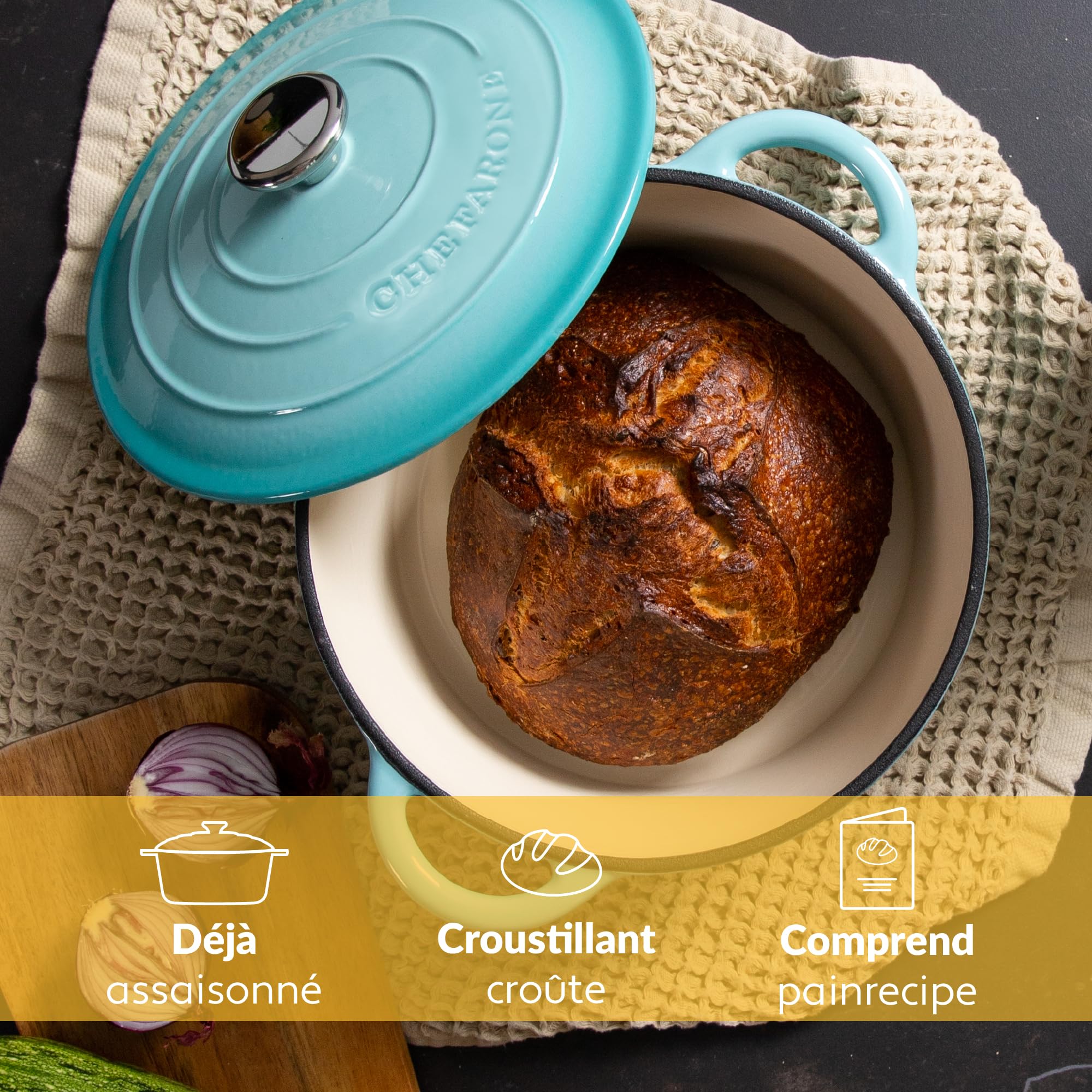 Chefarone Cocotte en Fonte Émaillée 26 cm (4,7 L) – Marmite avec Couvercle Compatible Induction et Four – Fonte de Qualité Supérieure – Idéale pour Pain, Ragoûts, Rôtis et Plats mijotés