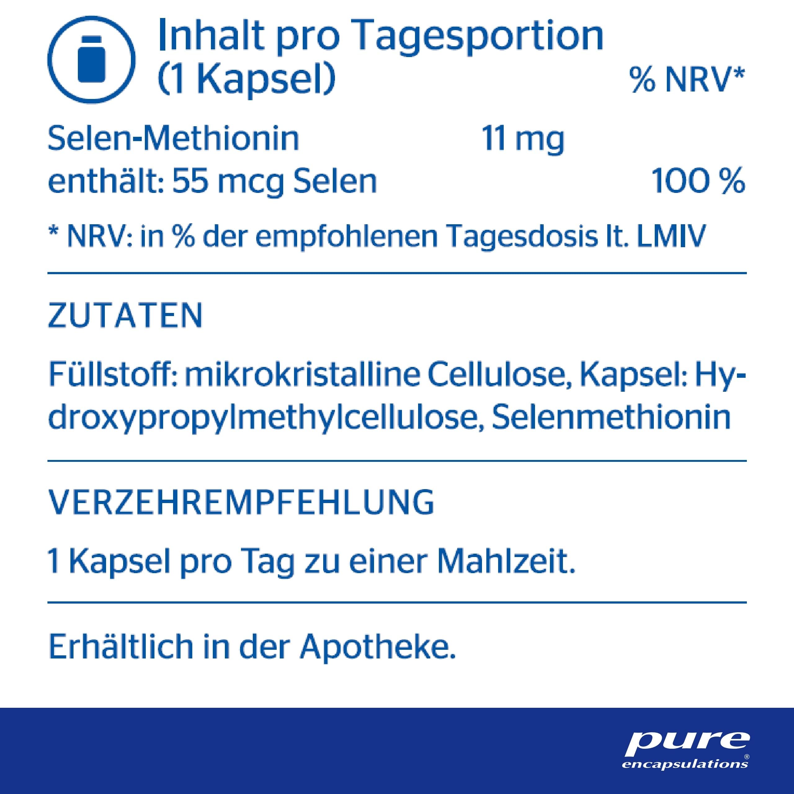 Pure Encapsulations - Selen 55 - Hochwertiges Selenmethionin für antioxidativen Schutz und das Immunsystem - 90 Kapseln