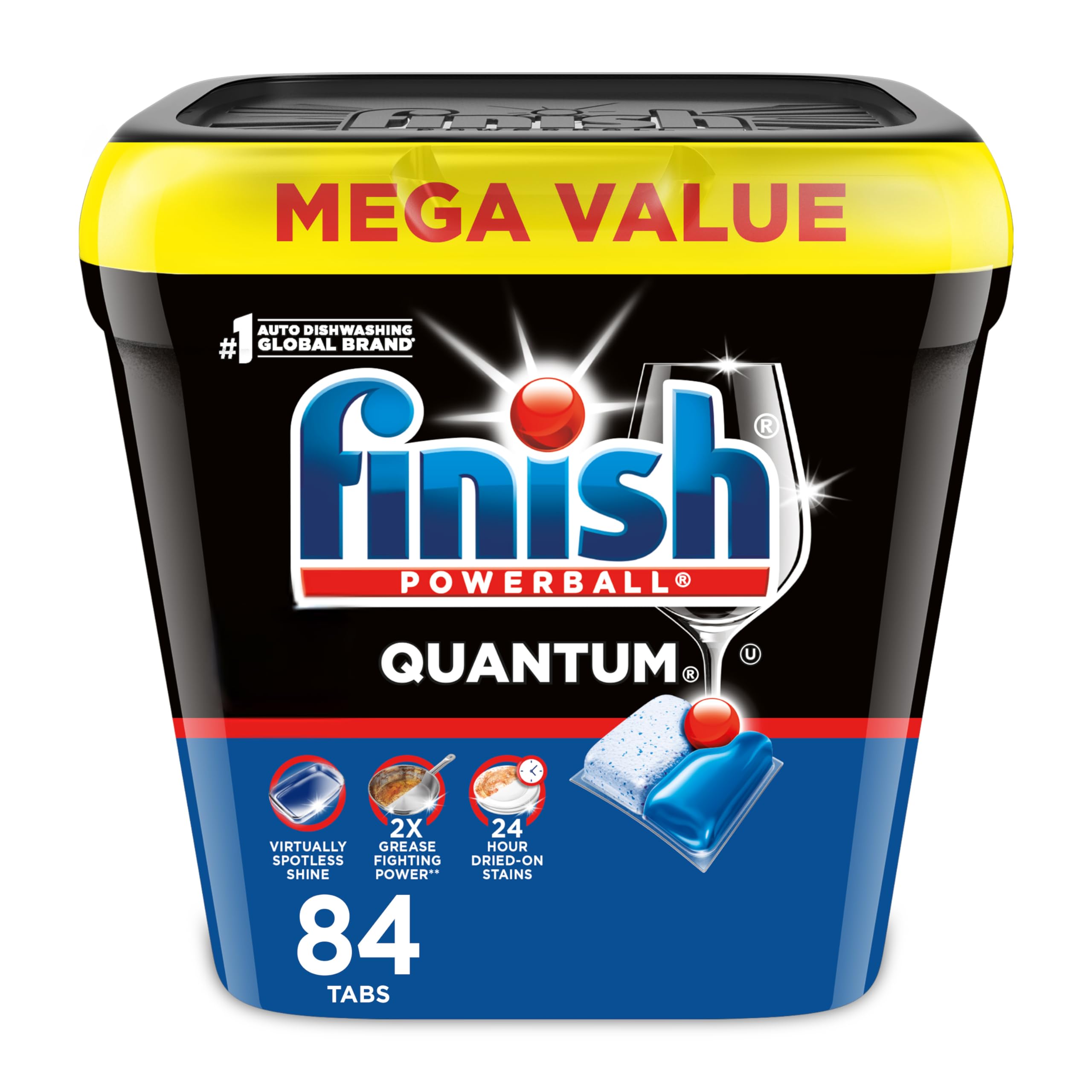 Finish Quantum Dishwasher Pods, No Pre-Rinse Dishwasher Detergent Soap Removes 24HR Dried-On Stain and Grease, Leaving a Virtually Spotless Shine, 84 Count