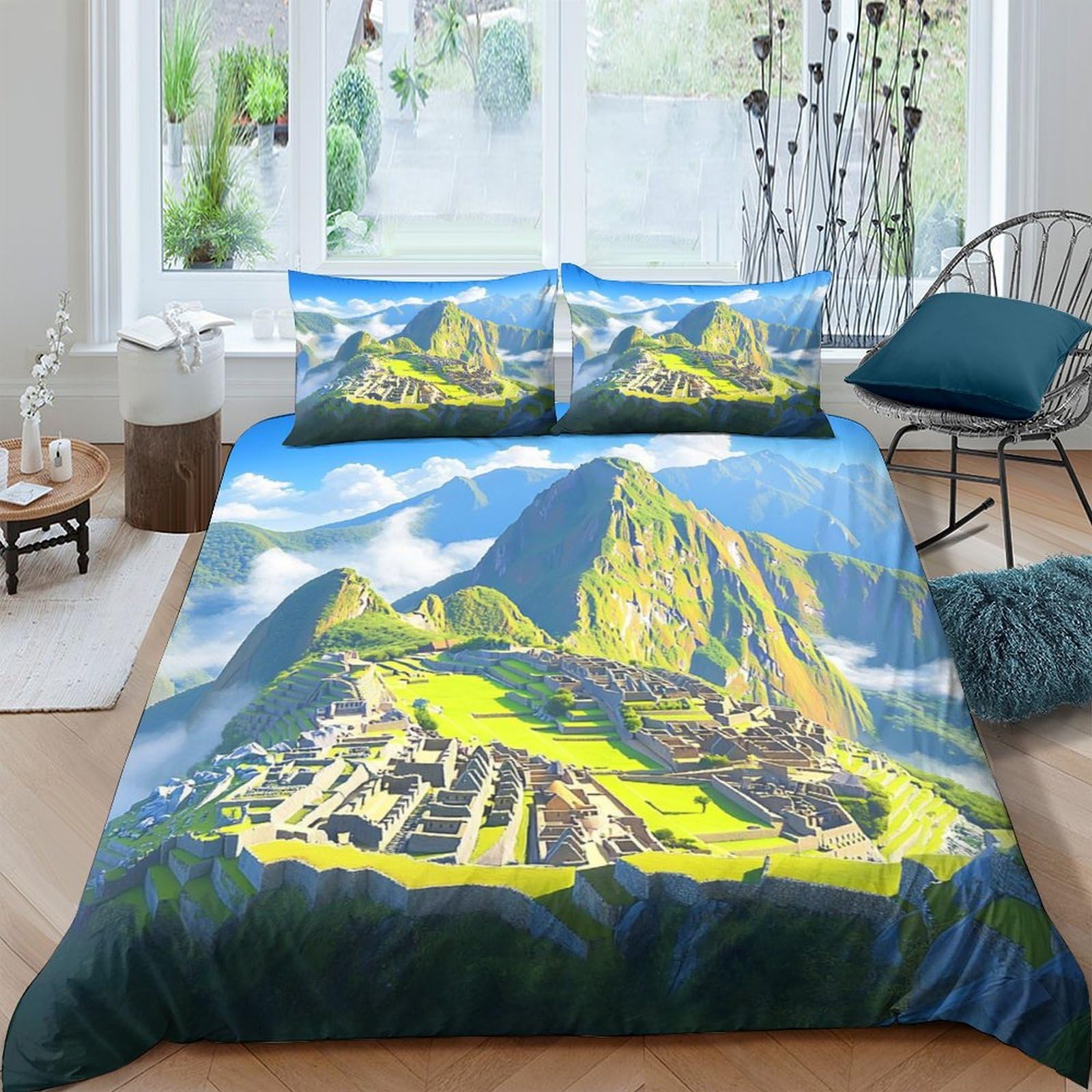 Ctjqhvkz Style-5 3D Printed Machu Picchu Landscape Fitted Sheet Microfiber Soft Breathable Mountain View Bed Cover For Bedroom Dorm Decor Single（135X200cm）