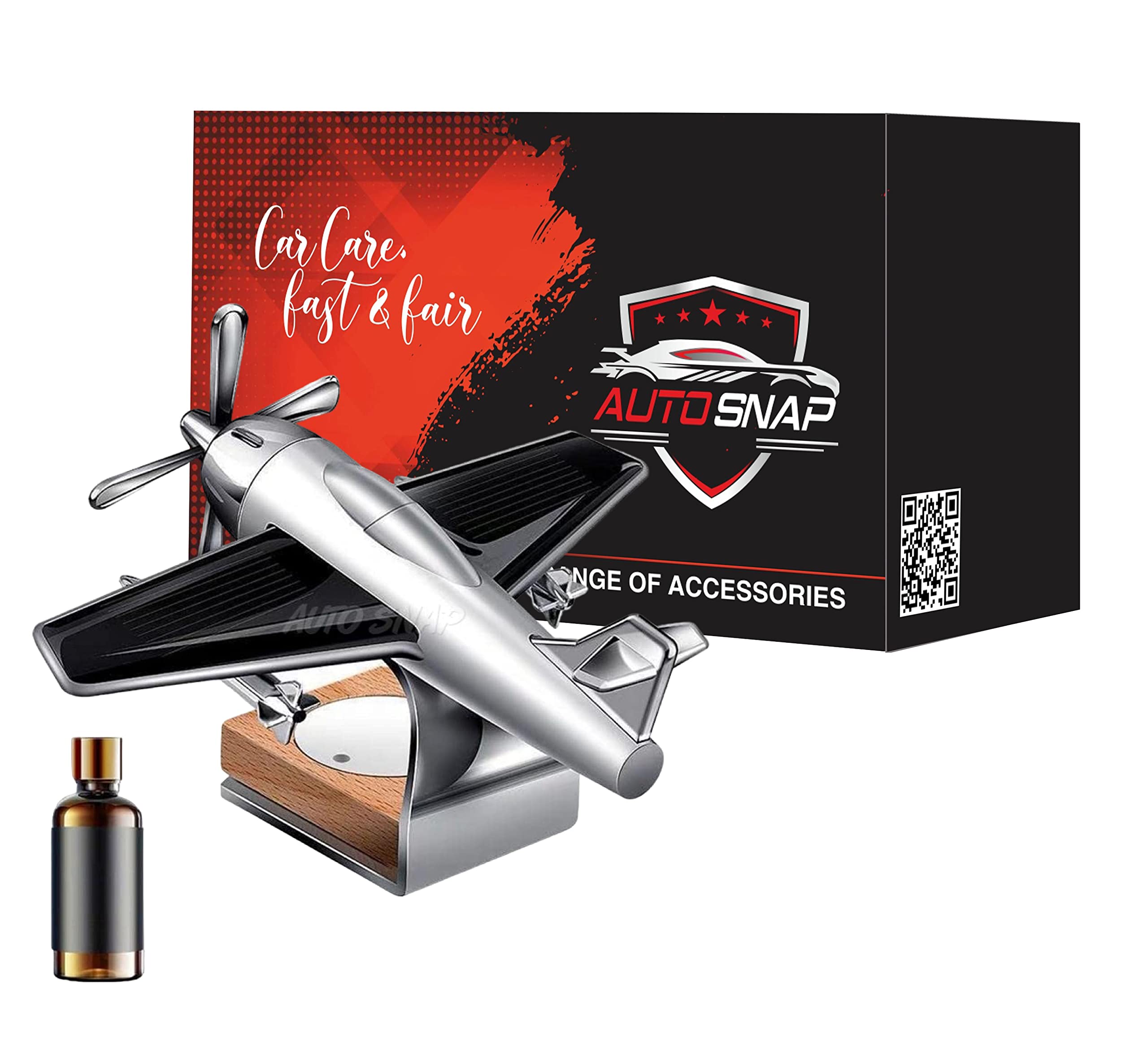 AUTO SNAP Solar Plane Air Fragrance Car Perfume Auto Rotation Fan With Solar Powered With Car Perfumes oil Organic Fragrance Air Fresheners Perfume Color Black Set of 1 Silver
