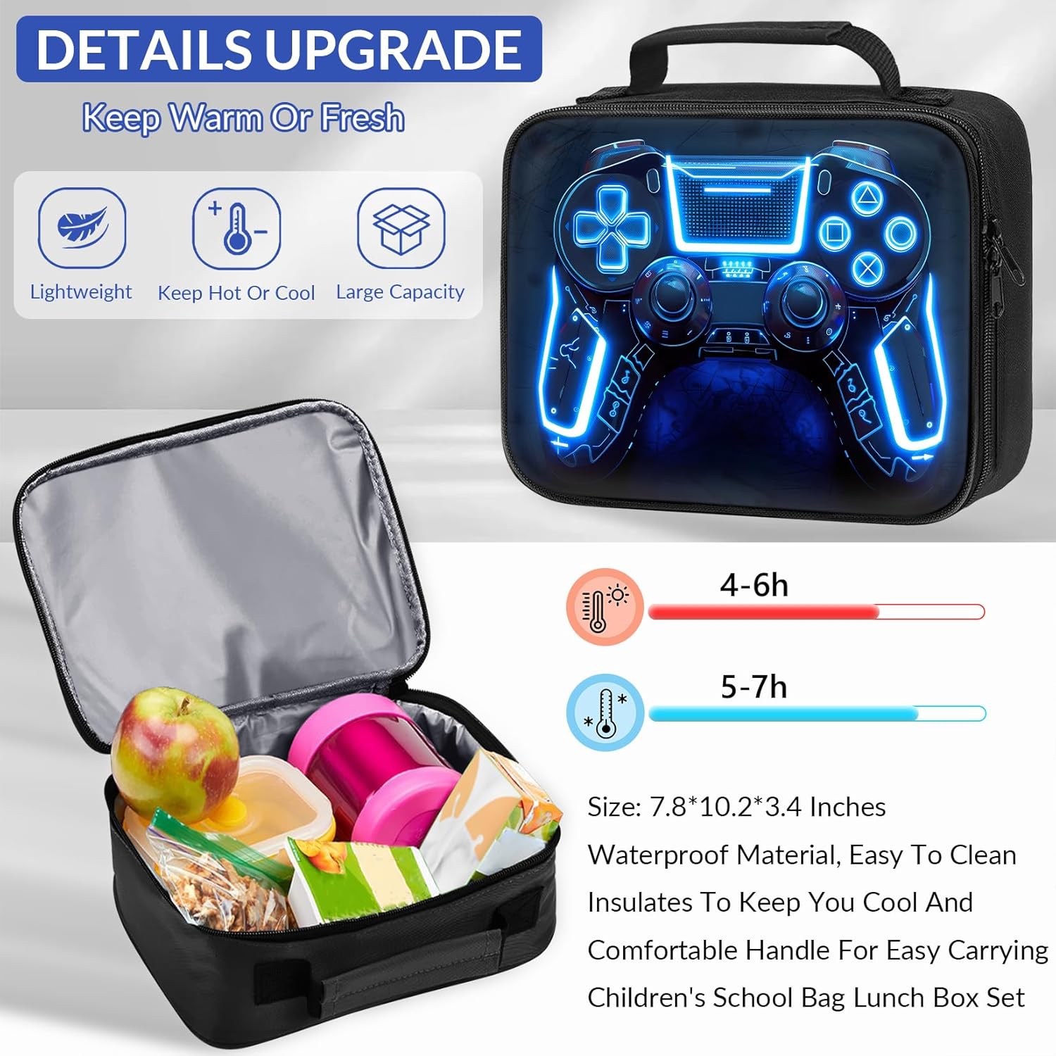 School Backpack for Boys - 3pcs Gamer Boys Backpack with Lunch Box Set for Kids Teens Elementary Middle School - 17″ Video Game Bookbag Travel Back Pack for Age 6-18