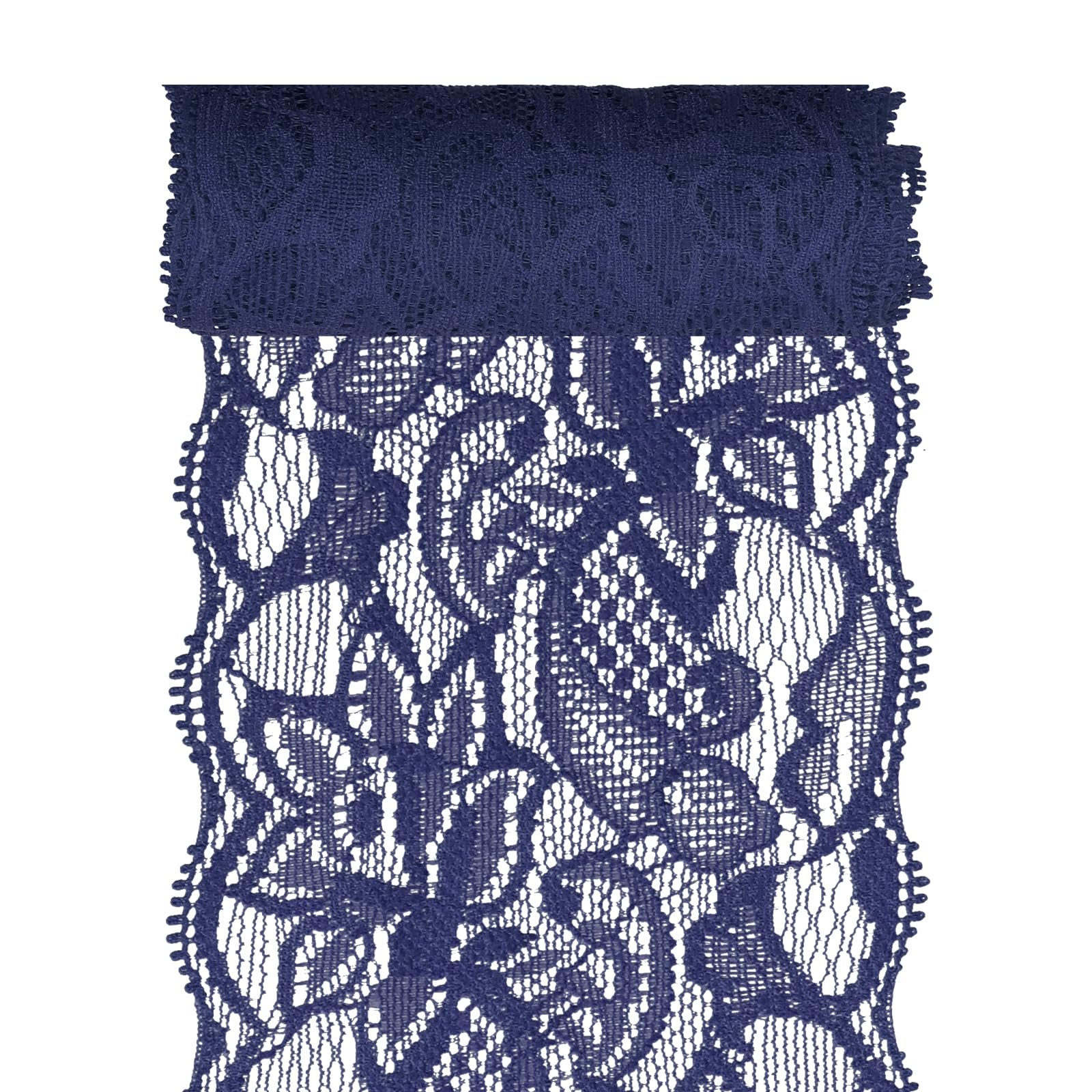 Glarks 1Rolls 4.57m x 80mm Fabric Lace Ribbon, Navy Blue Floral Pattern Fabric Lace Ribbon, Elastic Stretchy Trim for Wedding Decorating, Sewing, Hair Bow Making