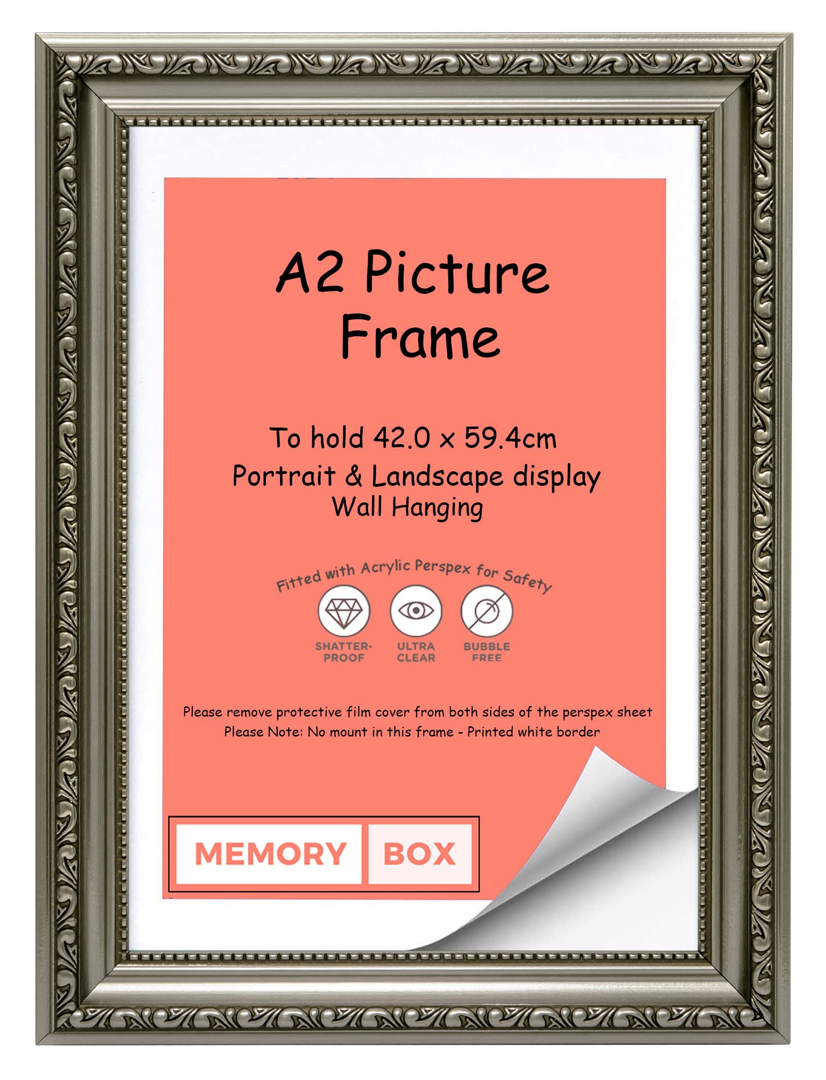 Ornate Shabby Chic Picture/Photo/Poster frame with Perspex Sheet - Gun Metal A2