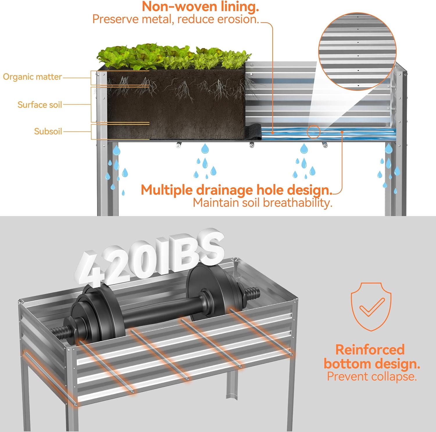 Galvanized Raised Garden Bed with Self-Watering System, Elevated Planter Boxes Outdoor with Legs and PE Cover for Vegetables and Flowers, Backyard, Patio, Balcony, 48x24x56 in