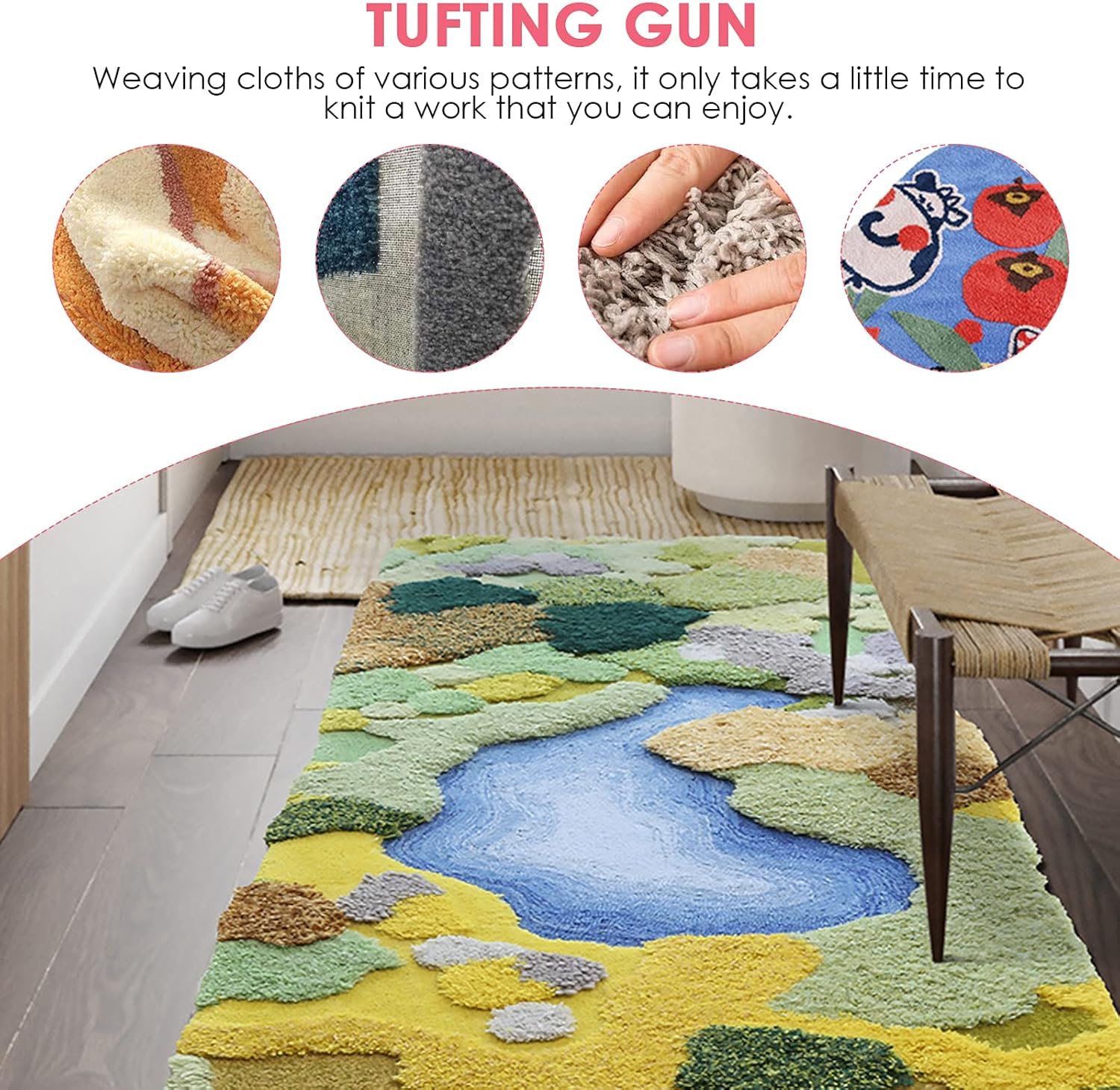 Tufting Gun 2 en 1,Pistola Tufting 5-40 Etapas/S Pistola de Tufting Eléctrica 7-21 mm Ajustable Máquina de Tejer Alfombras para Navidad Artesanía Alfombra Ropa Rosa