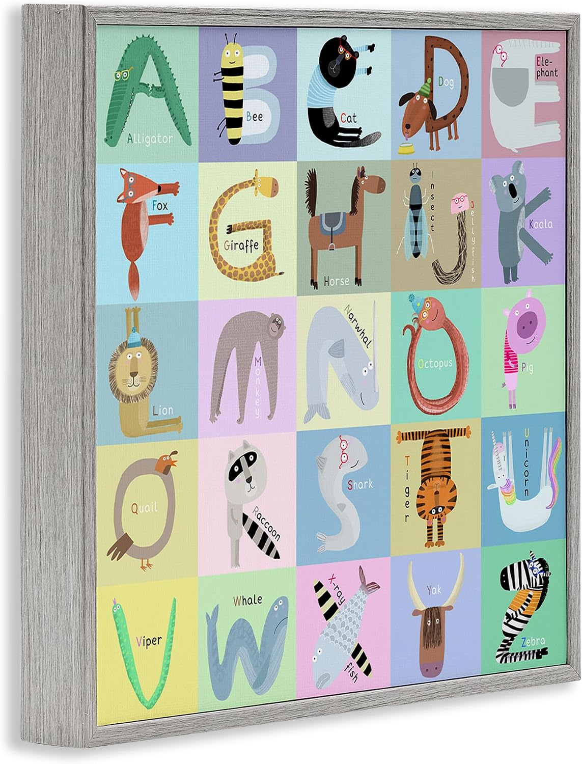 Fun Animals Alphabet Educational, 24 x 24 Inch Framed Giclée Print