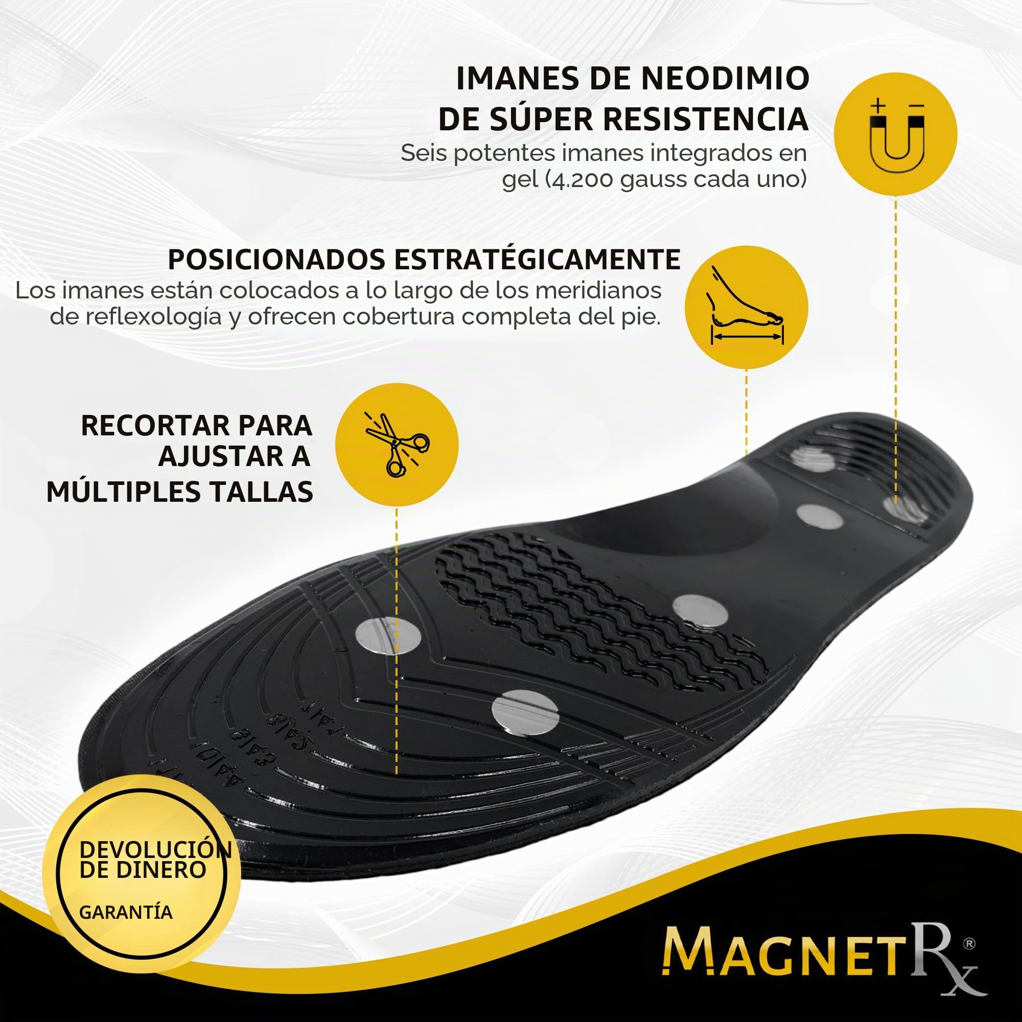MagnetRX Insertos magnéticos para zapatos – Inserciones magnéticas eficaces para zapatos con imanes de pie – Plantillas magnéticas de gel cómodas para hombres (hombres: US 7-12 / EU 41-46)