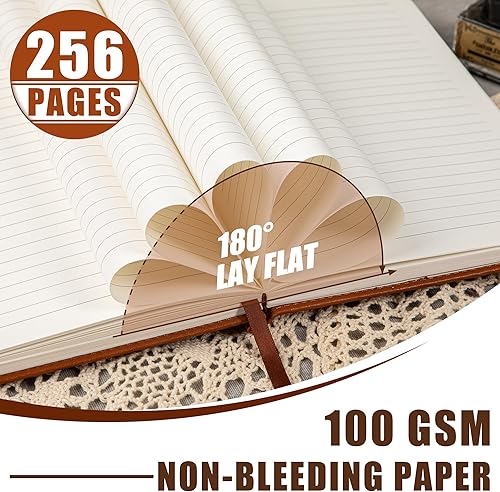 Miniatura 5 de CAGIE Cuadernos forrados de cuero para el trabajo, diario del árbol de la vida para escribir, cuaderno de rayas universitarias con 256 páginas, 5.7