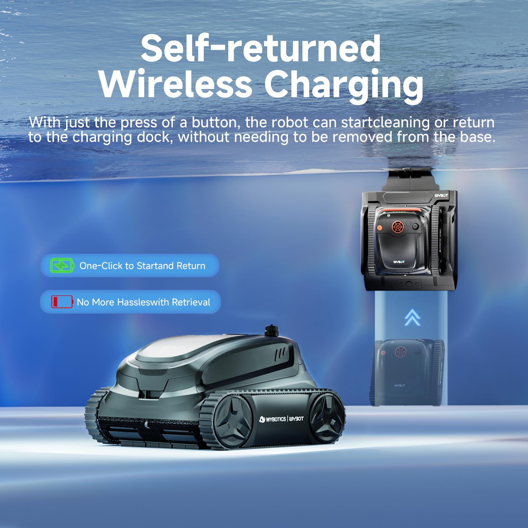 WYBOT S2 Solar Robot para Piscinas, con Plan De Limpieza Inteligente, Limpieza Parcial De Precisión, Retorno Automático Y Carga Solar, Sistema De Adsorción 3D, Covers 300 m² (Gris/Naranja)