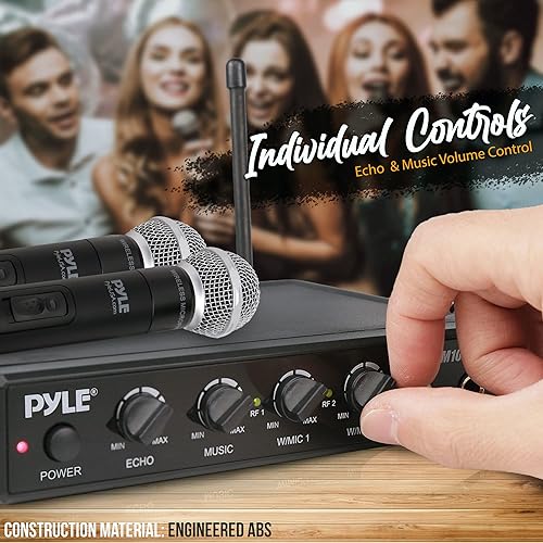 Miniatura 5 de Pyle PDKWM102UM - Sistema de micrófono inalámbrico de karaoke - Receptor de sonido portátil con ajuste de micrófono doble, dos micrófonos de mano,