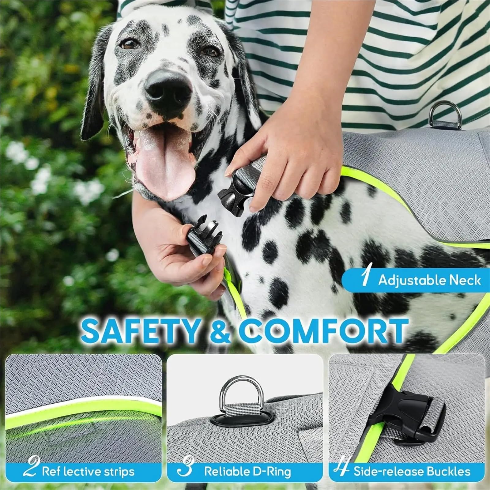Gilet de refroidissement 2 en 1 pour chien avec gel pour 4 heures et plus de 4 heures, bandes réfléchissantes réglables pour soulager la chaleur estivale