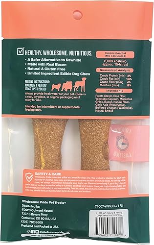 Miniatura 8 de Wholesome Pride Masticables naturales y saludables para perros, paquete de 2 unidades, para perros medianos, sabor a tocino