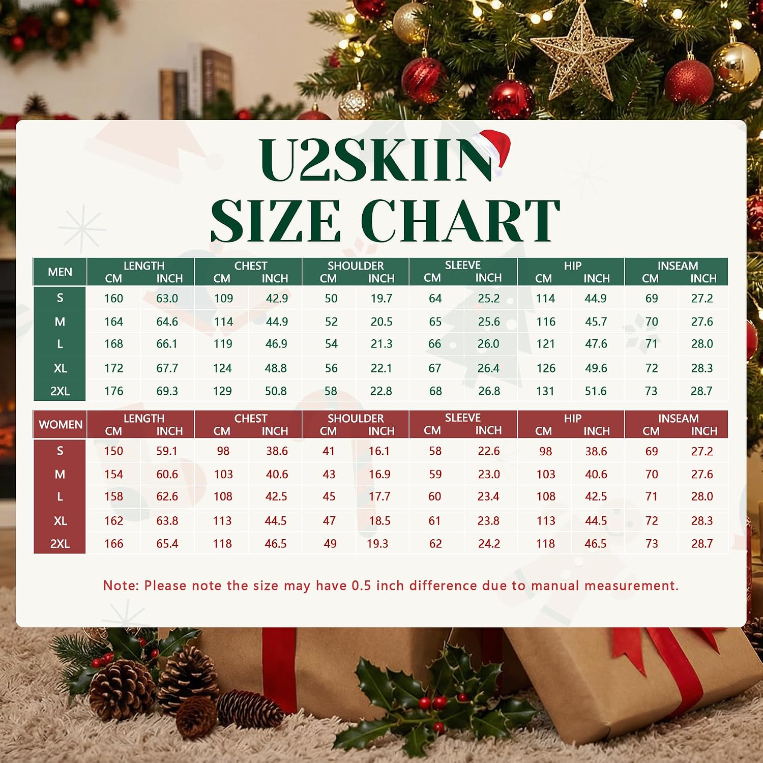 U2SKIIN Couple Onesie Pajama Sets, Hooded Zipper Christmas Matching Plaid Pjs Set for Men and Women Soft Warm Jumpsuit