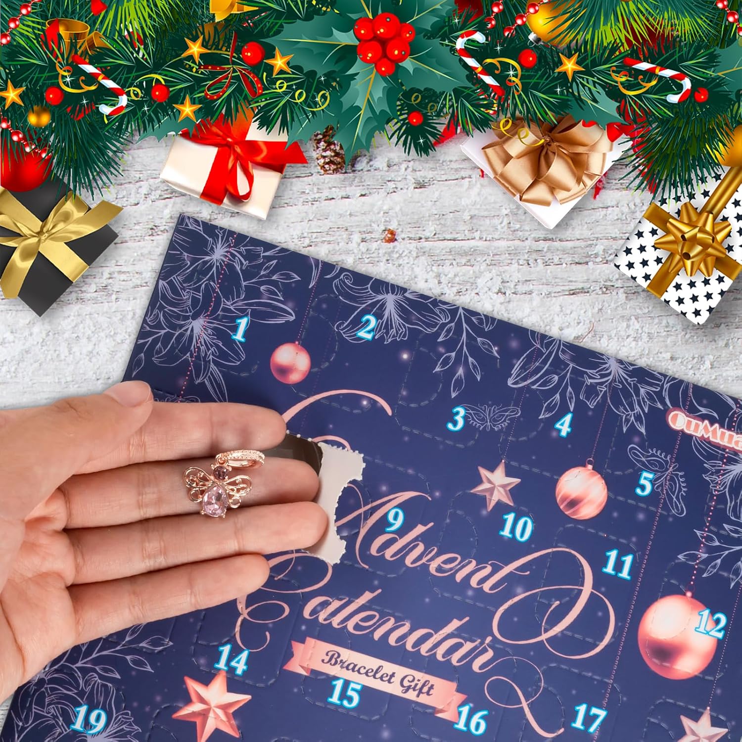 Advent Calendar Charm Bracelets 2025 for Girls, 24 Days Christmas Countdown Calendar with Rose Gold DIY Bracelets Jewelry Making Kit for Xmas Gift Kids Teens Adults - Image 4