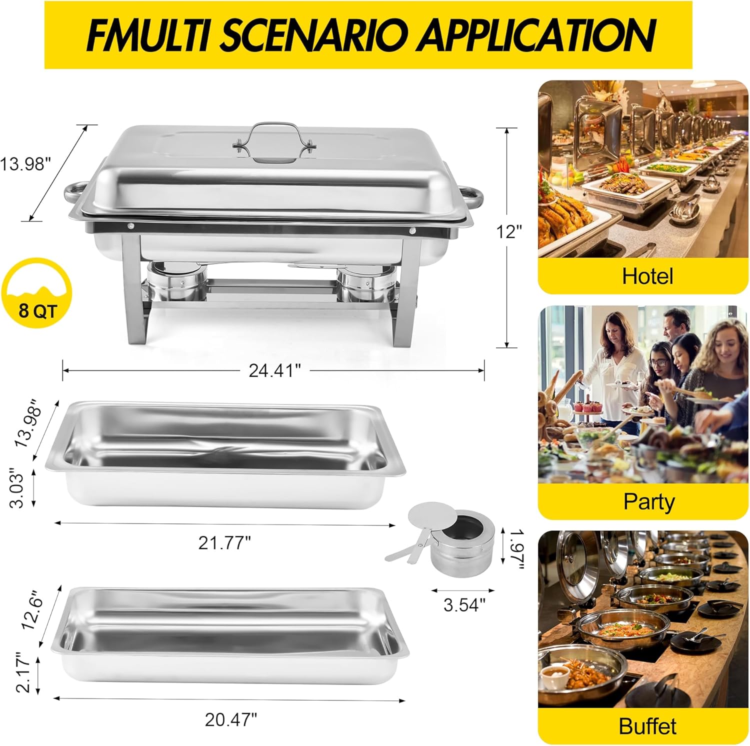 8QT 2 Packs Chafing Dishes Buffet Set, Food Warmer for Parties Buffet,Stainless Steel Food Heater with Lid, Catering Supplies Display