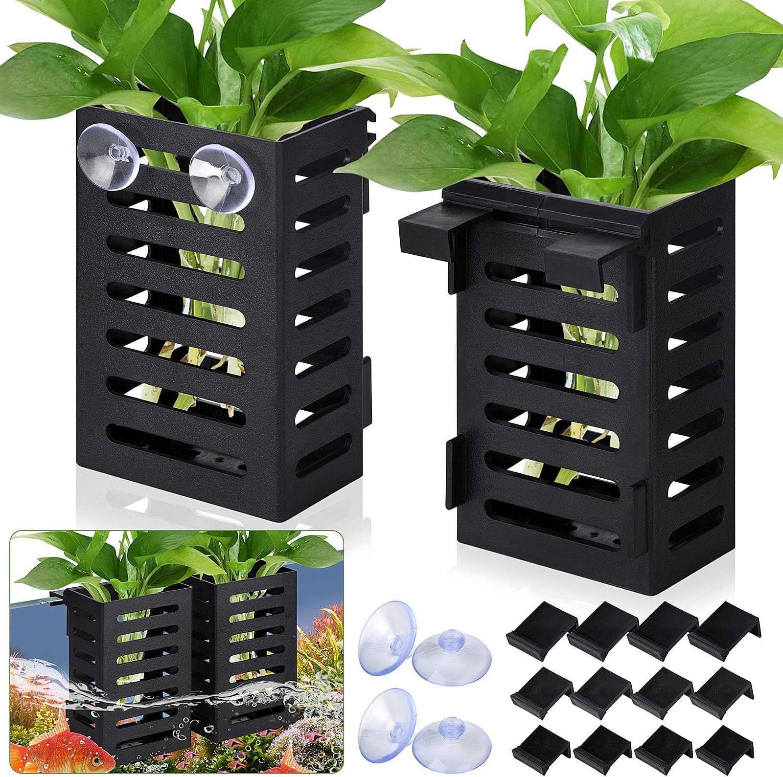 2 Pack Aquarium Plant Holder with Hooks and Suction Cups, Hanging