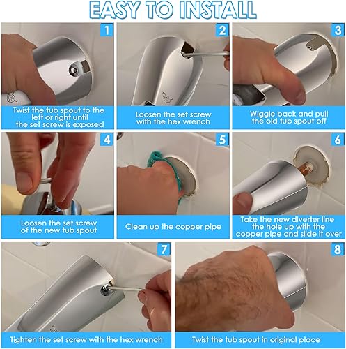 Miniatura 8 de Enhon Boquilla desviadora deslizante compatible con Kohler GP85556, boquilla de repuesto para grifo de bañera de baño para tubo de agua de cobre de