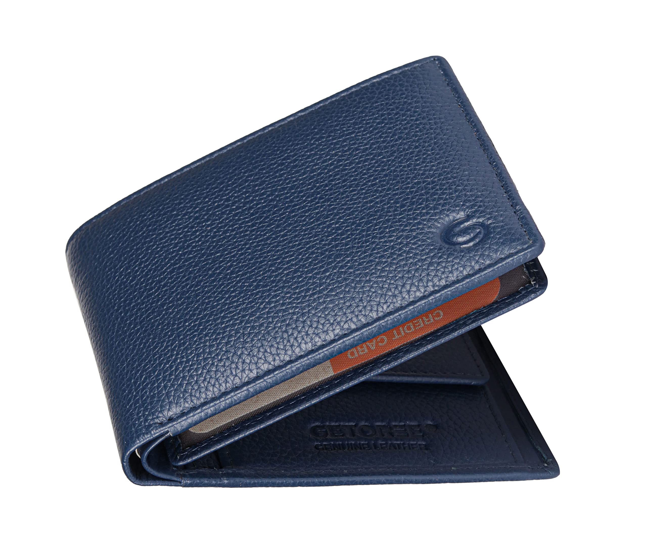 GETOREE Florence Genuine Leather RFID Wallets for Men I 7 Credit/Debit Card Slots I 2 Secret compartments I 1 Coin Pocket & 2 Currency Compartments, Blue