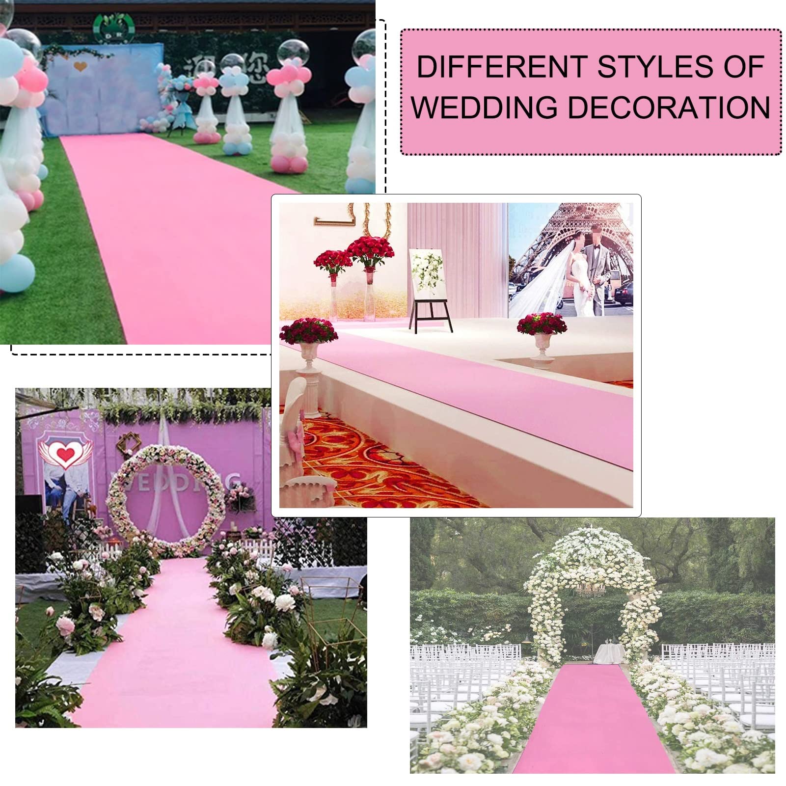 Tappeto Runner per Matrimonio, Rosa per Passerella Tappeto da Pavimento 2 mm di Spessore Rotolo Runner per Pista Antiscivolo per Compleanno Decorazione da Spiaggia all'aperto Celebrazione di Apertura