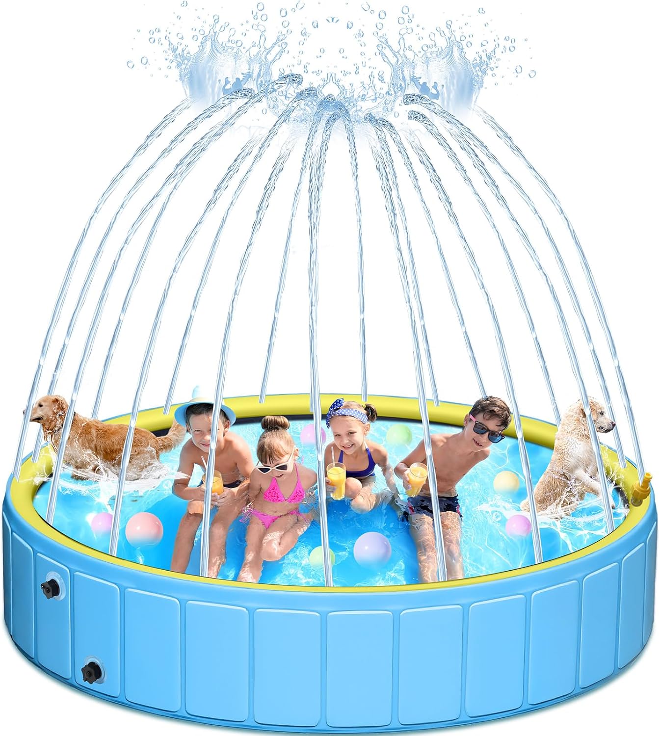 106 Foldable Kiddie Pool, Sprinkler Pool for Kids, Non Slip Heavy Duty Dogs Splash Pad, Large Hard Plastic Kiddie Bathtubs for Backyard, Portable Pet Swimming Tub for Summer Outdoor