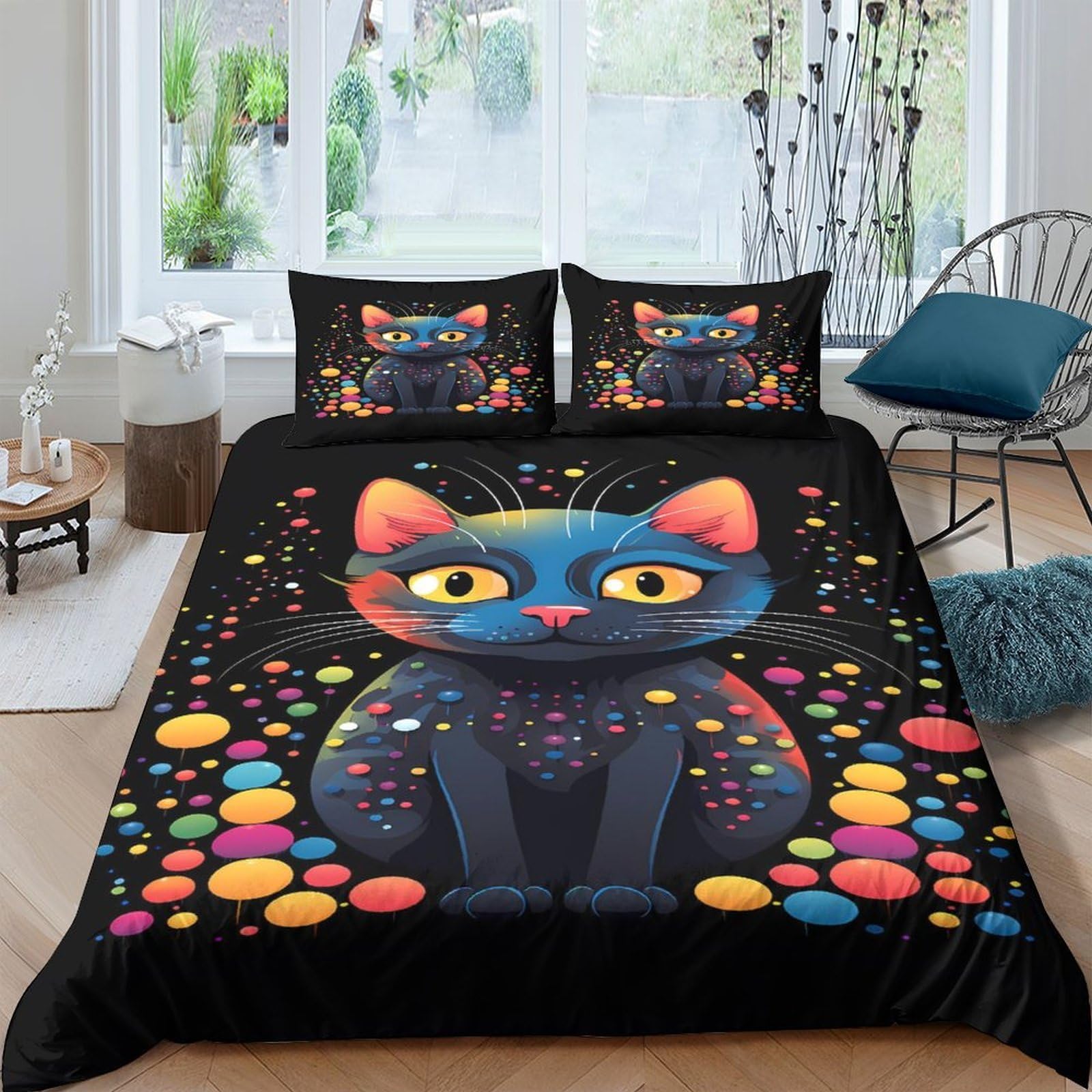 Ctjqhvkz Style-4 3D Printed Colorful Cat Fitted Sheet Microfiber Soft Non-Slip Cartoon Bed Cover For Bedroom Guestroom Decor Single（135X200cm）