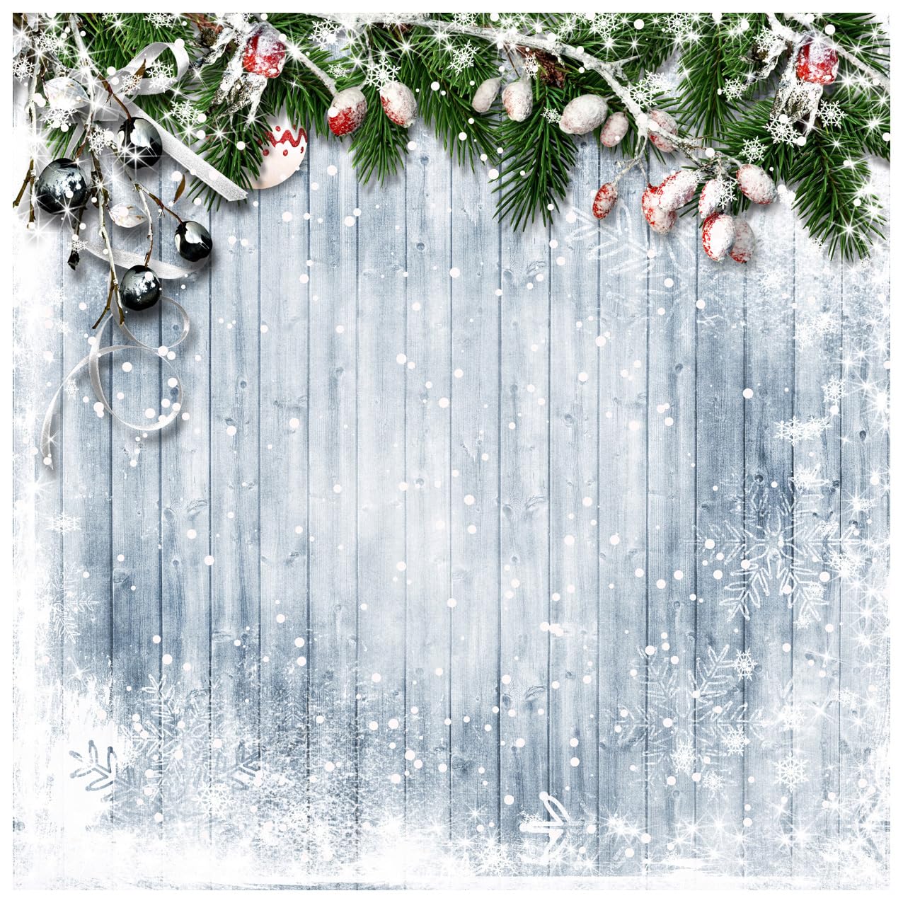 WOLADA 10x10FT Christmas Backdrop Snowflake Christmas Wood Wall Photography Backdrop Xmas Rustic Vintage Wooden Floor Background for Kids Portrait